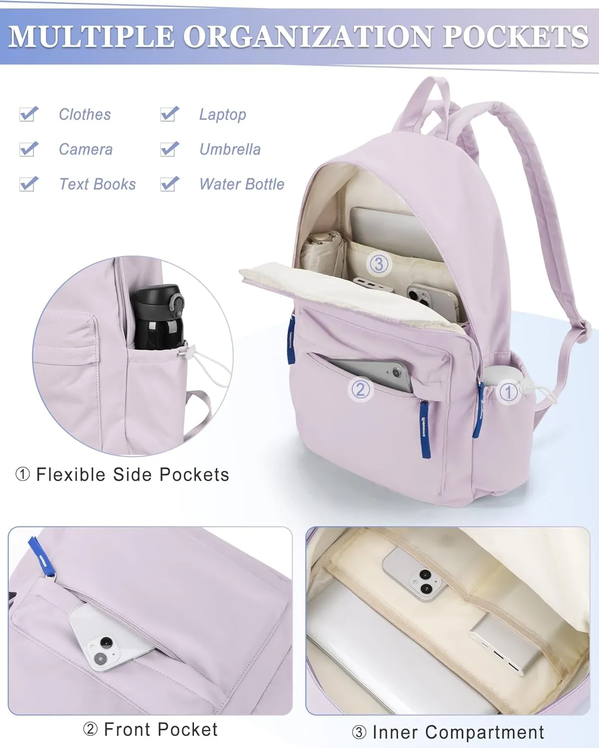 School Backpack for Teen Girls,Simple School Book Bag Waterproof High School Backpack for Boy Middle Student Bookbag College Backpack for Women Men Casual Daypack Travel Aesthetic Backpacks Purple