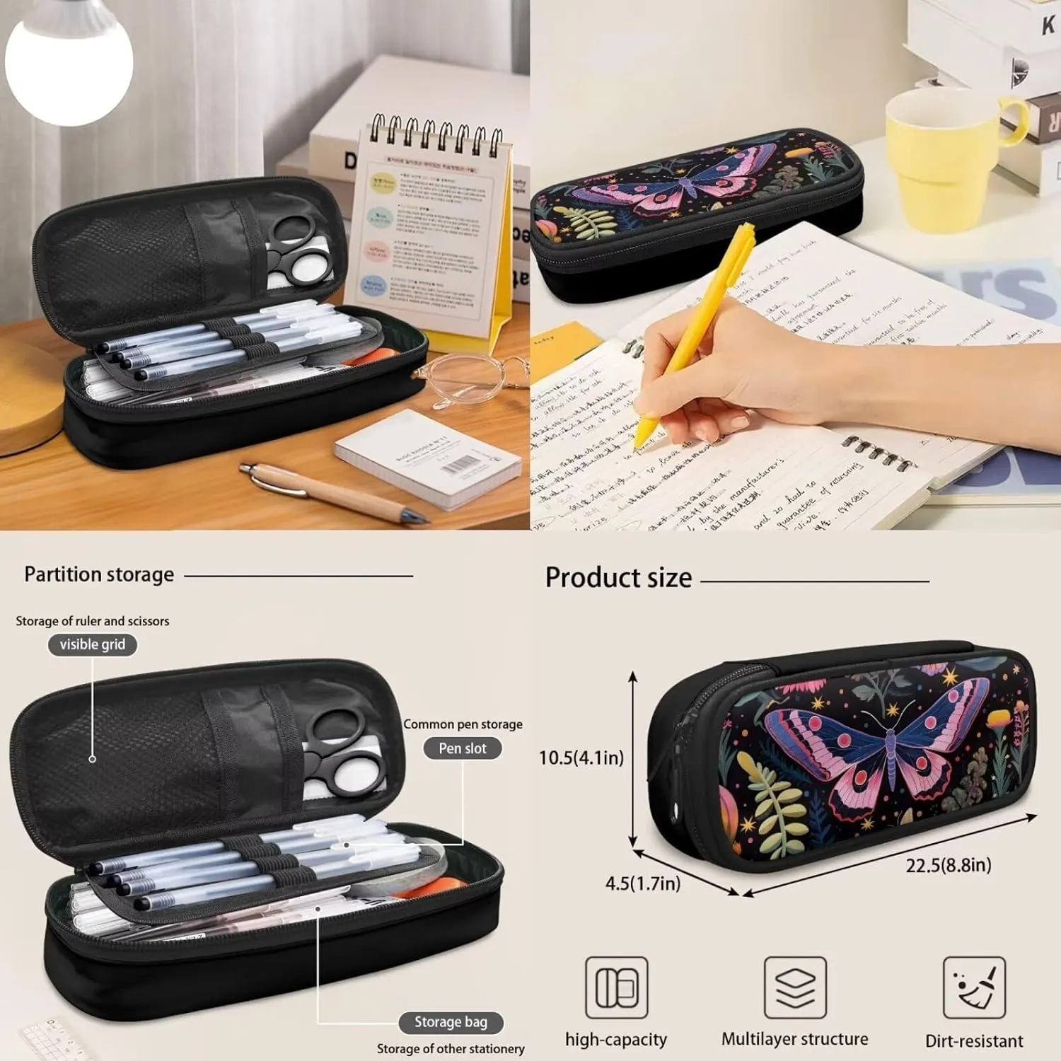 School Backpack Girls 8-10 Butterfly 3 Piece School Bags Set with Lunchbox Pencil Case Teens Middle School Large Bookbag Student Hiking Camping Backpacks Daycare Bag for High School