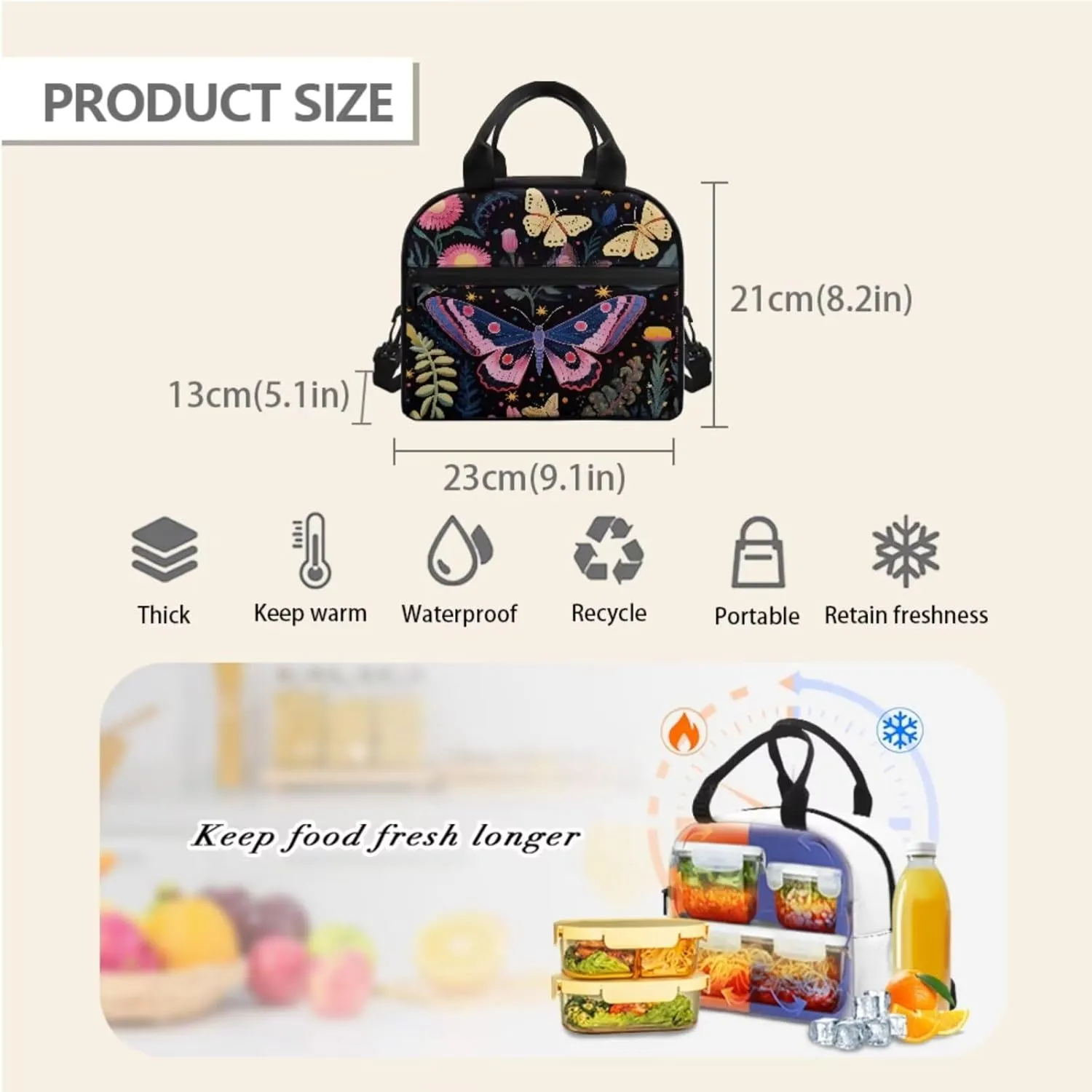 School Backpack Girls 8-10 Butterfly 3 Piece School Bags Set with Lunchbox Pencil Case Teens Middle School Large Bookbag Student Hiking Camping Backpacks Daycare Bag for High School
