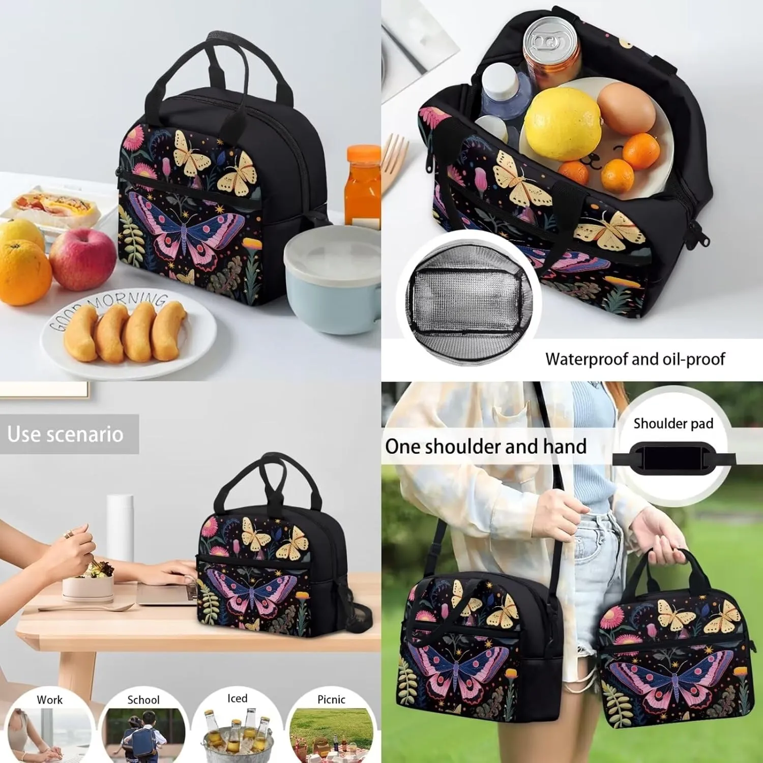 School Backpack Girls 8-10 Butterfly 3 Piece School Bags Set with Lunchbox Pencil Case Teens Middle School Large Bookbag Student Hiking Camping Backpacks Daycare Bag for High School