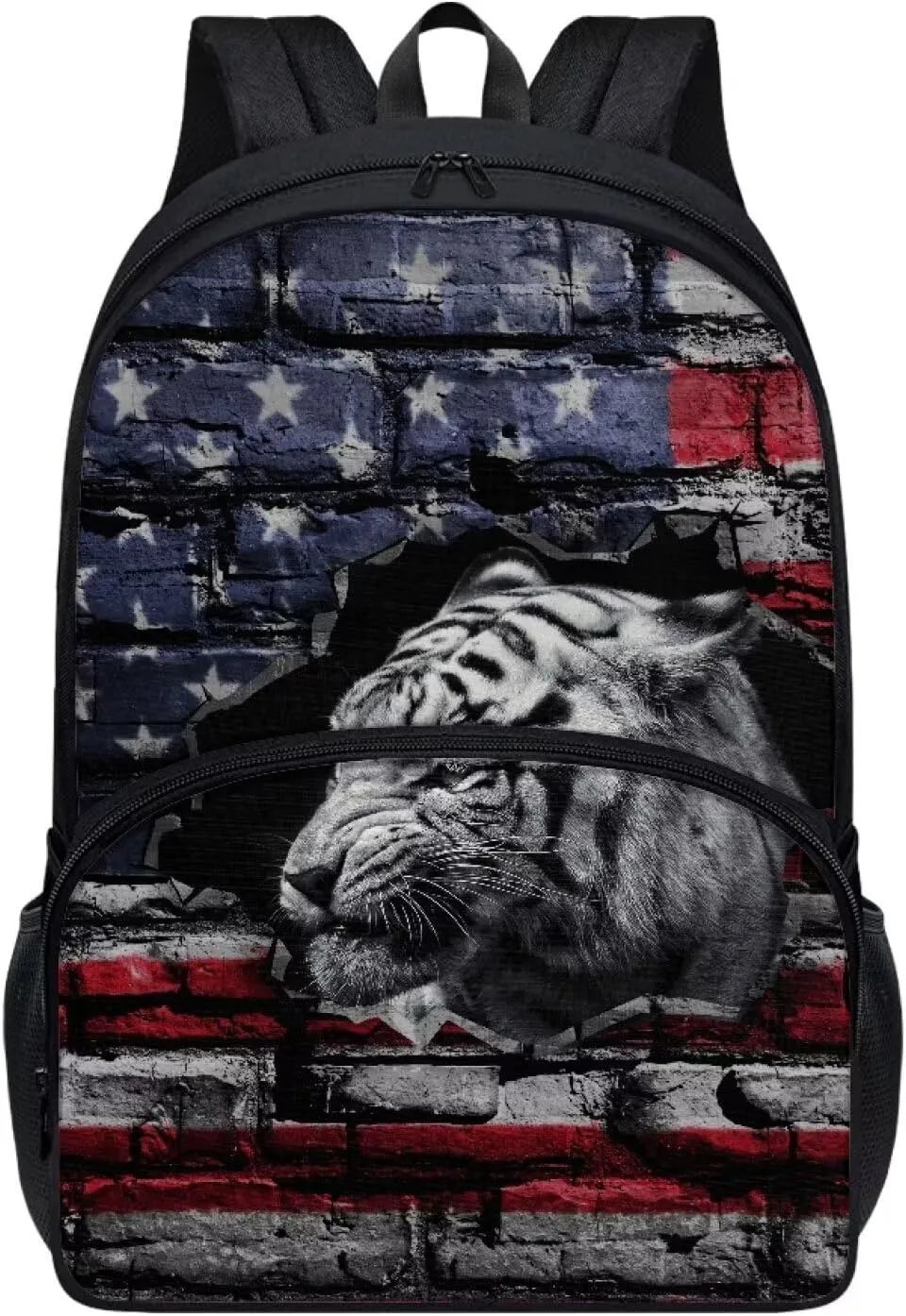 School Backpack Grunge USA Flag Tiger Print Laptop Computer Backpack 17 Inch Backpacks with Side Pockets for Student Travel Bag Daypack Rucksack for Boys Girls Outdoor
