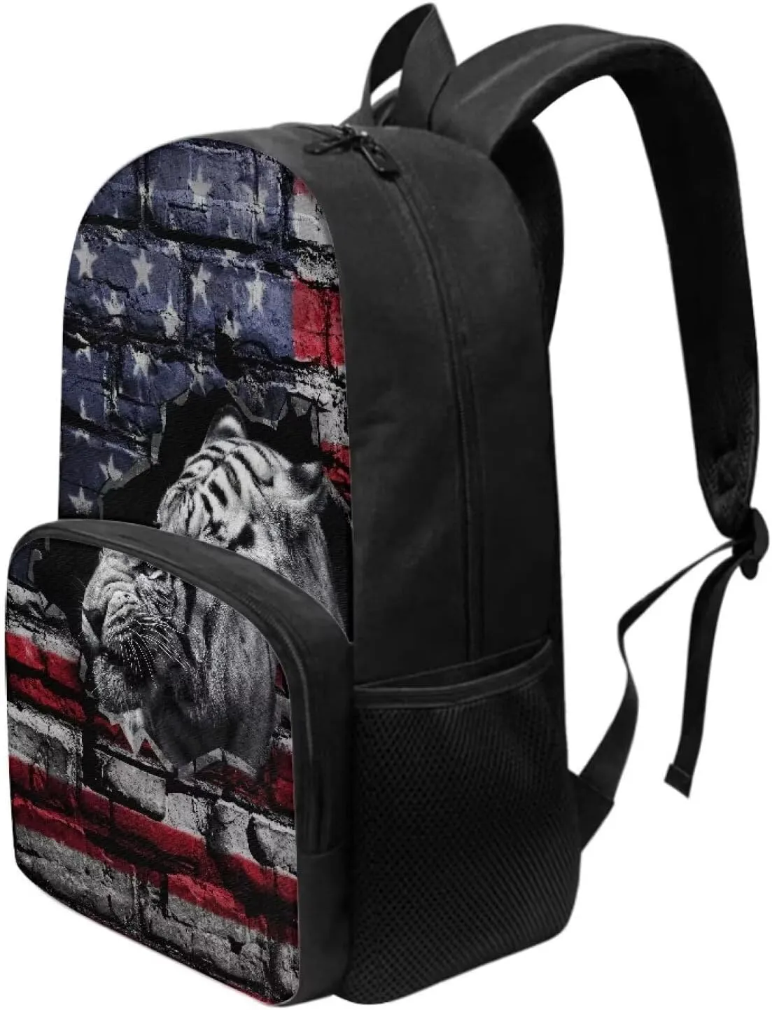 School Backpack Grunge USA Flag Tiger Print Laptop Computer Backpack 17 Inch Backpacks with Side Pockets for Student Travel Bag Daypack Rucksack for Boys Girls Outdoor