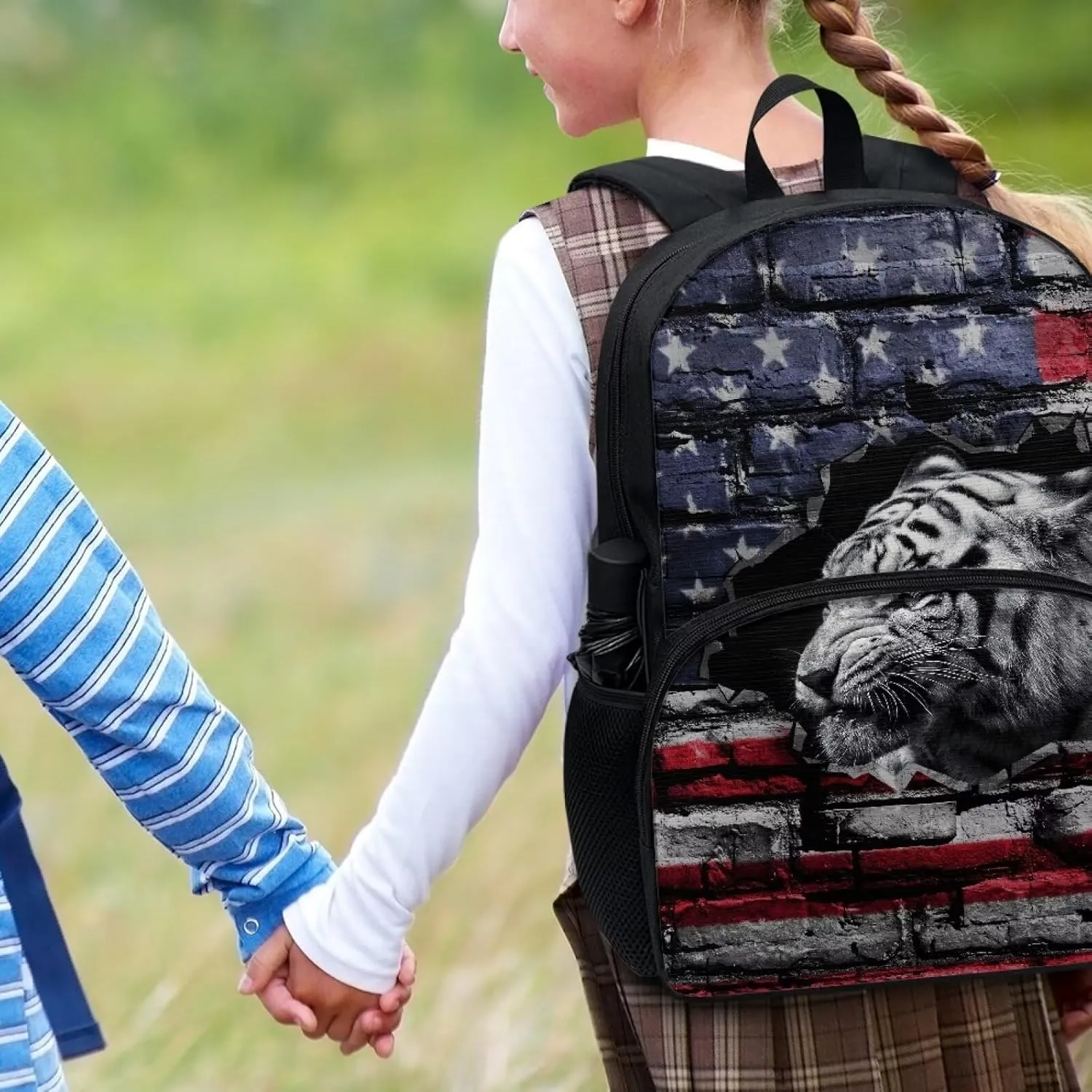 School Backpack Grunge USA Flag Tiger Print Laptop Computer Backpack 17 Inch Backpacks with Side Pockets for Student Travel Bag Daypack Rucksack for Boys Girls Outdoor