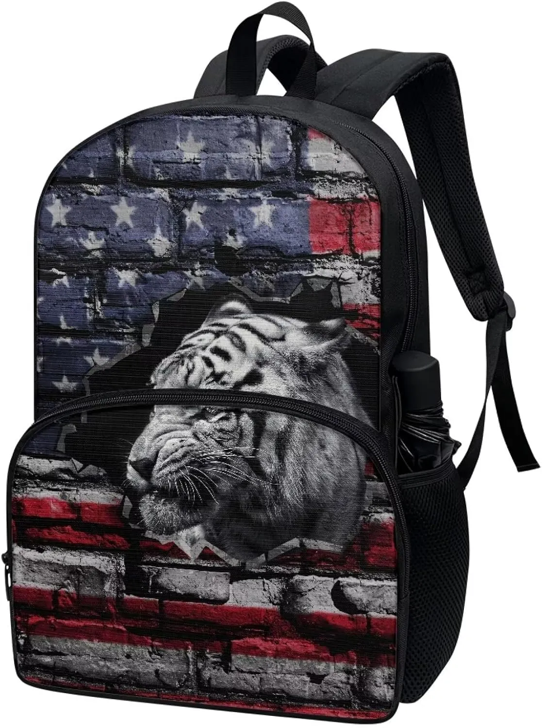 School Backpack Grunge USA Flag Tiger Print Laptop Computer Backpack 17 Inch Backpacks with Side Pockets for Student Travel Bag Daypack Rucksack for Boys Girls Outdoor