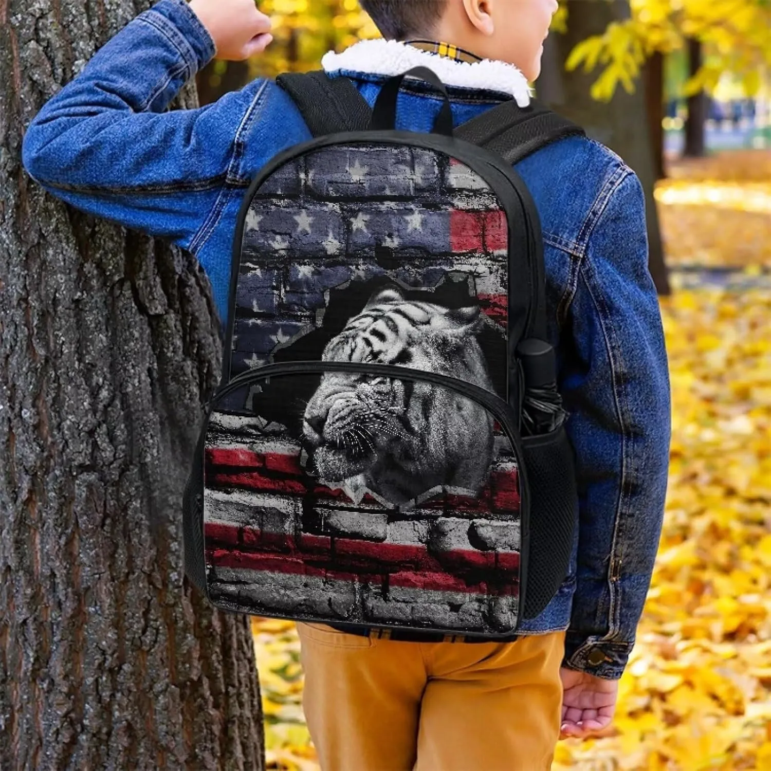 School Backpack Grunge USA Flag Tiger Print Laptop Computer Backpack 17 Inch Backpacks with Side Pockets for Student Travel Bag Daypack Rucksack for Boys Girls Outdoor
