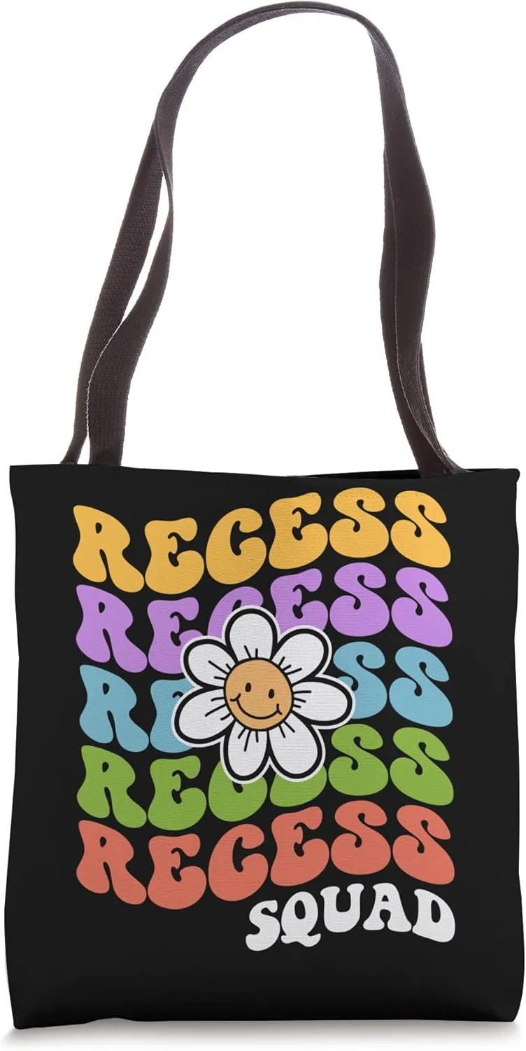 School Retro Teachers Students Monitor Groovy Recess Squad Tote Bag