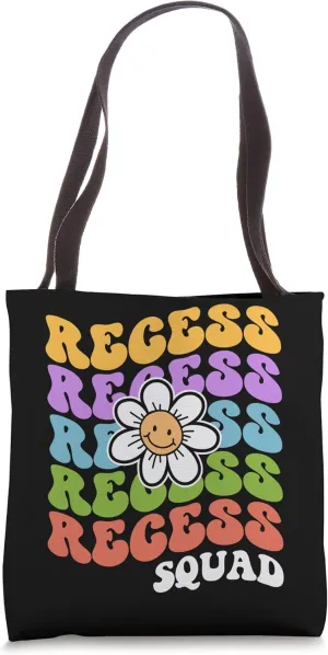 School Retro Teachers Students Monitor Groovy Recess Squad Tote Bag