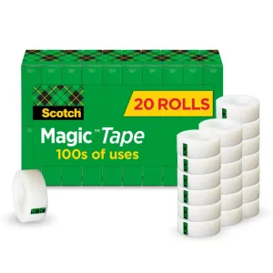 Scotch Magic Tape, 20 Rolls, Numerous Applications, Invisible, Engineered for Repairing, 3/4 x 1000 Inches, Boxed