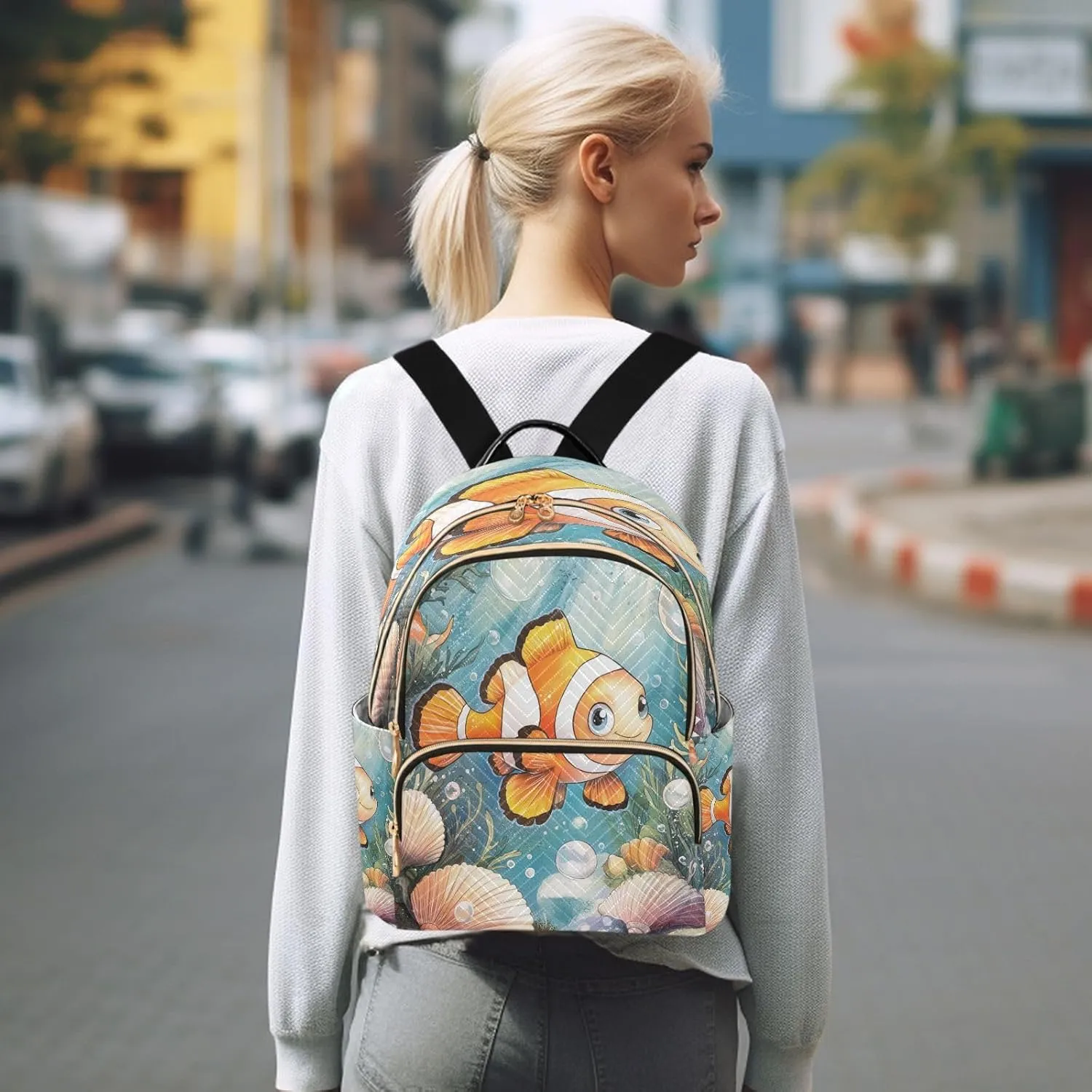 Seashell Seaweed Fish Teal Backpack Purse for Women Travel Backpack with Anti-theft Back for College Travel S