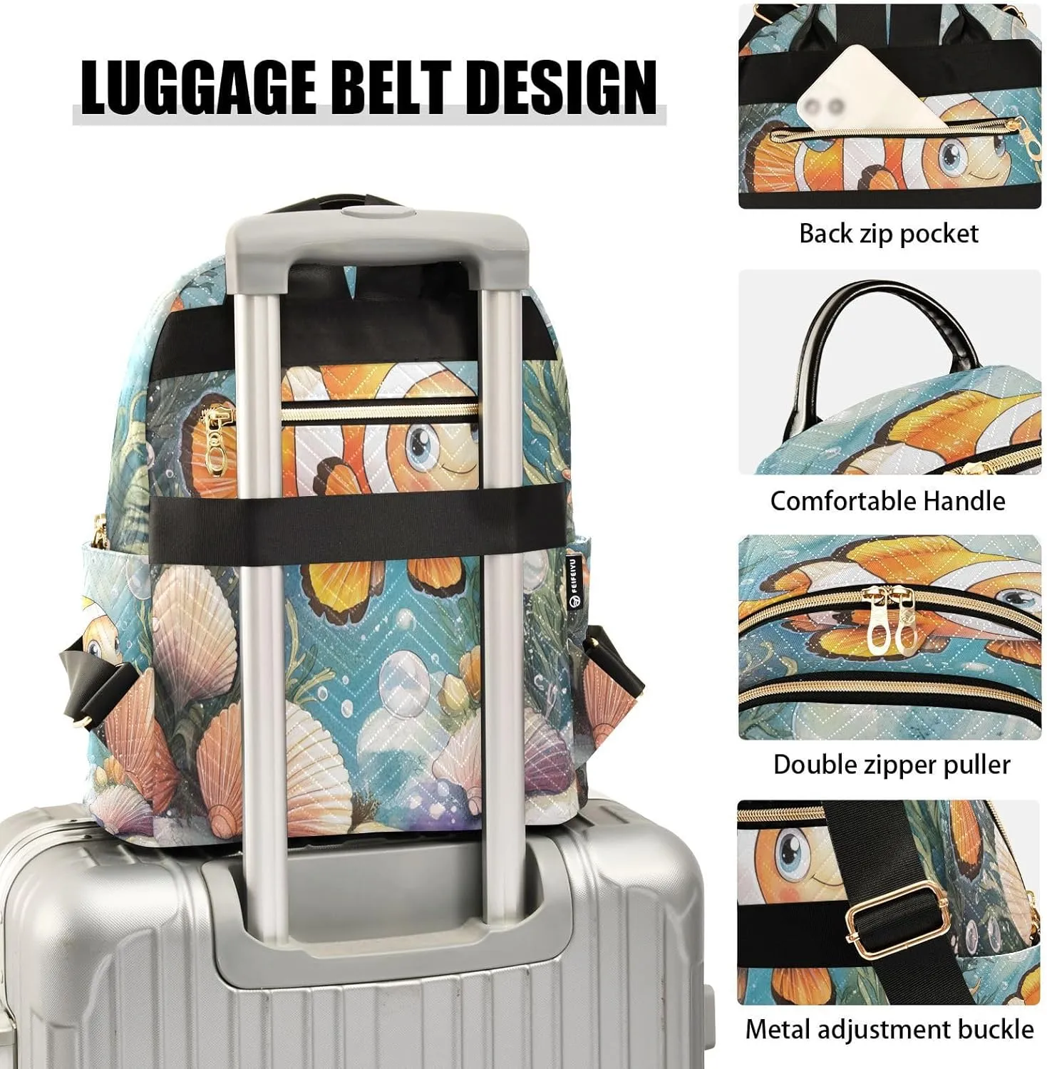 Seashell Seaweed Fish Teal Backpack Purse for Women Travel Backpack with Anti-theft Back for College Travel S