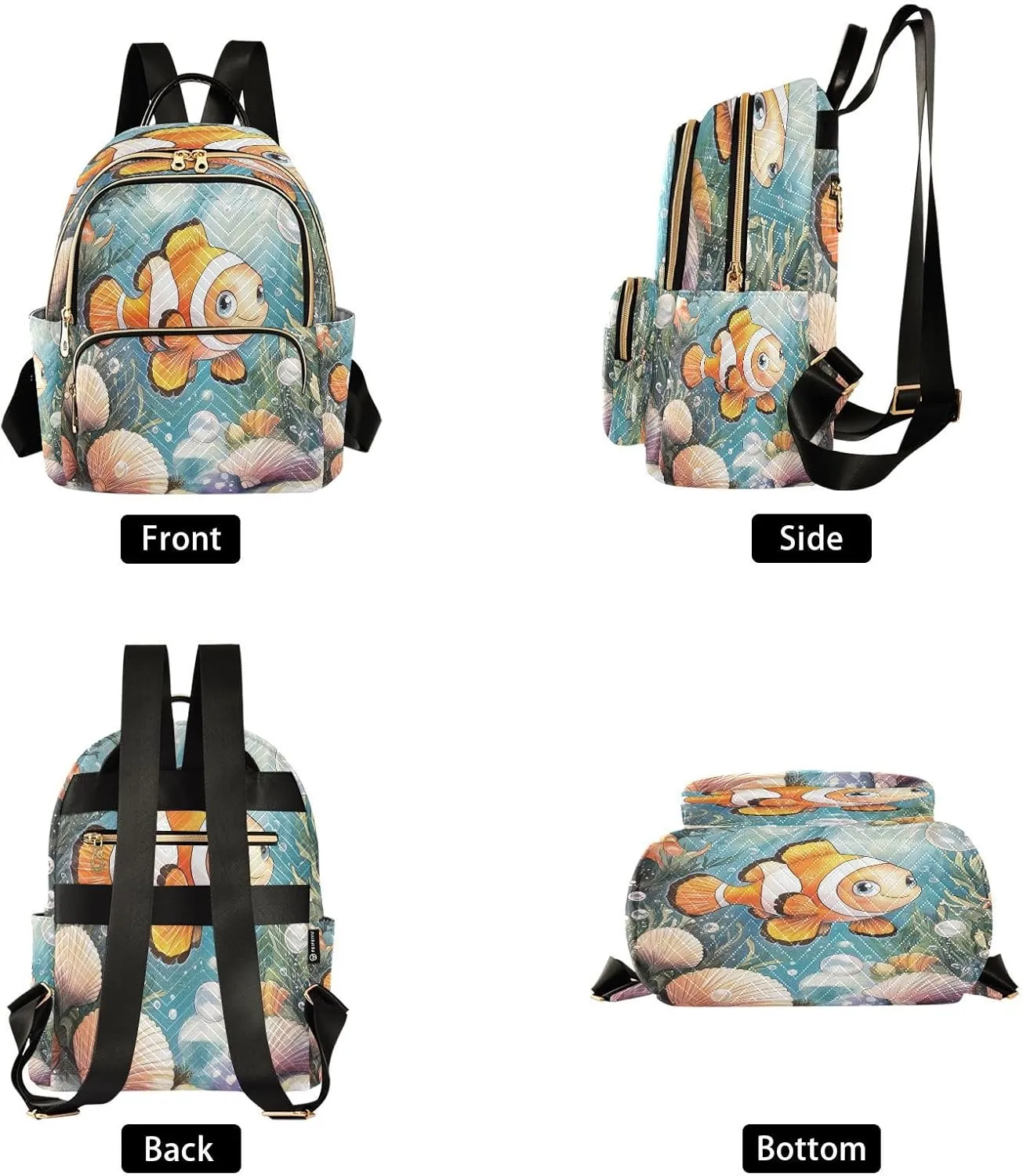 Seashell Seaweed Fish Teal Backpack Purse for Women Travel Backpack with Anti-theft Back for College Travel S