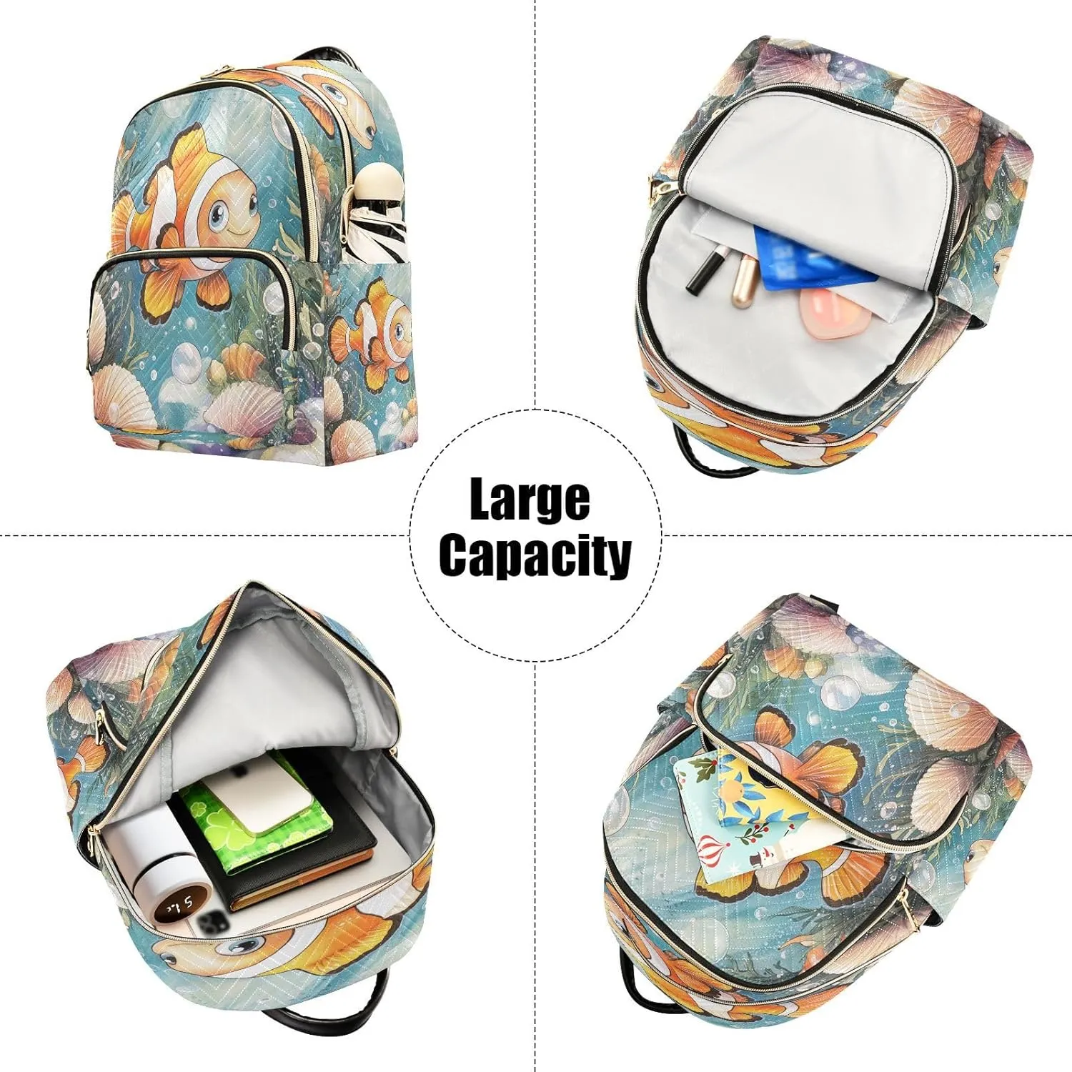 Seashell Seaweed Fish Teal Backpack Purse for Women Travel Backpack with Anti-theft Back for College Travel S