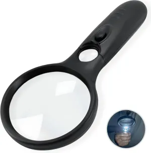 SeeZoom Lighted Magnifying Glass 3X 45x Magnifier Lens - Handheld Magnifying Glass with Light for Reading Small Prints, map, Coins and Jewelry - LED Seniors Magnifier for Close Work
