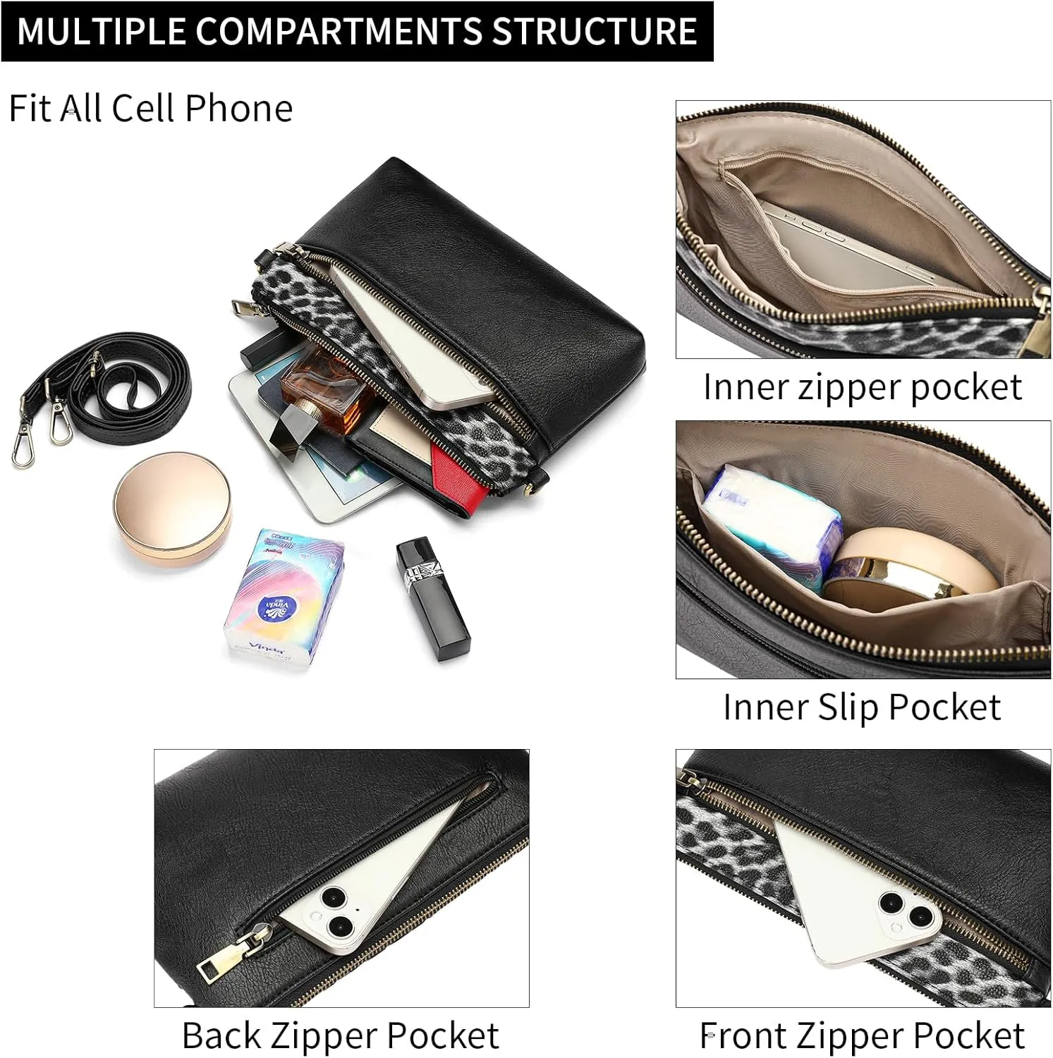 SENDEFN Leather Crossbody Bag for Women Small Clutch Purses Crossbody Shoulder Handbag Wallet Purses RIFD Card Slots