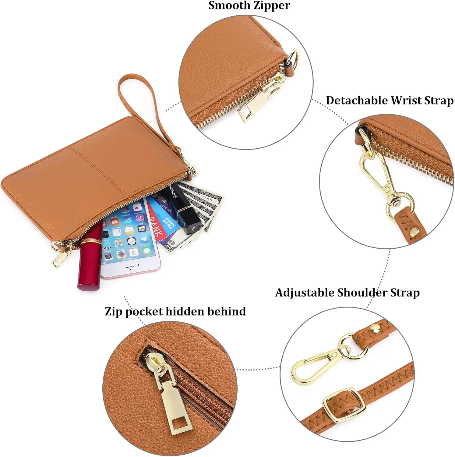 SENDEFN Leather Wristlet Clutch Small Women Crossbody Shoulder Bag Wallet Purses RIFD Card Slots