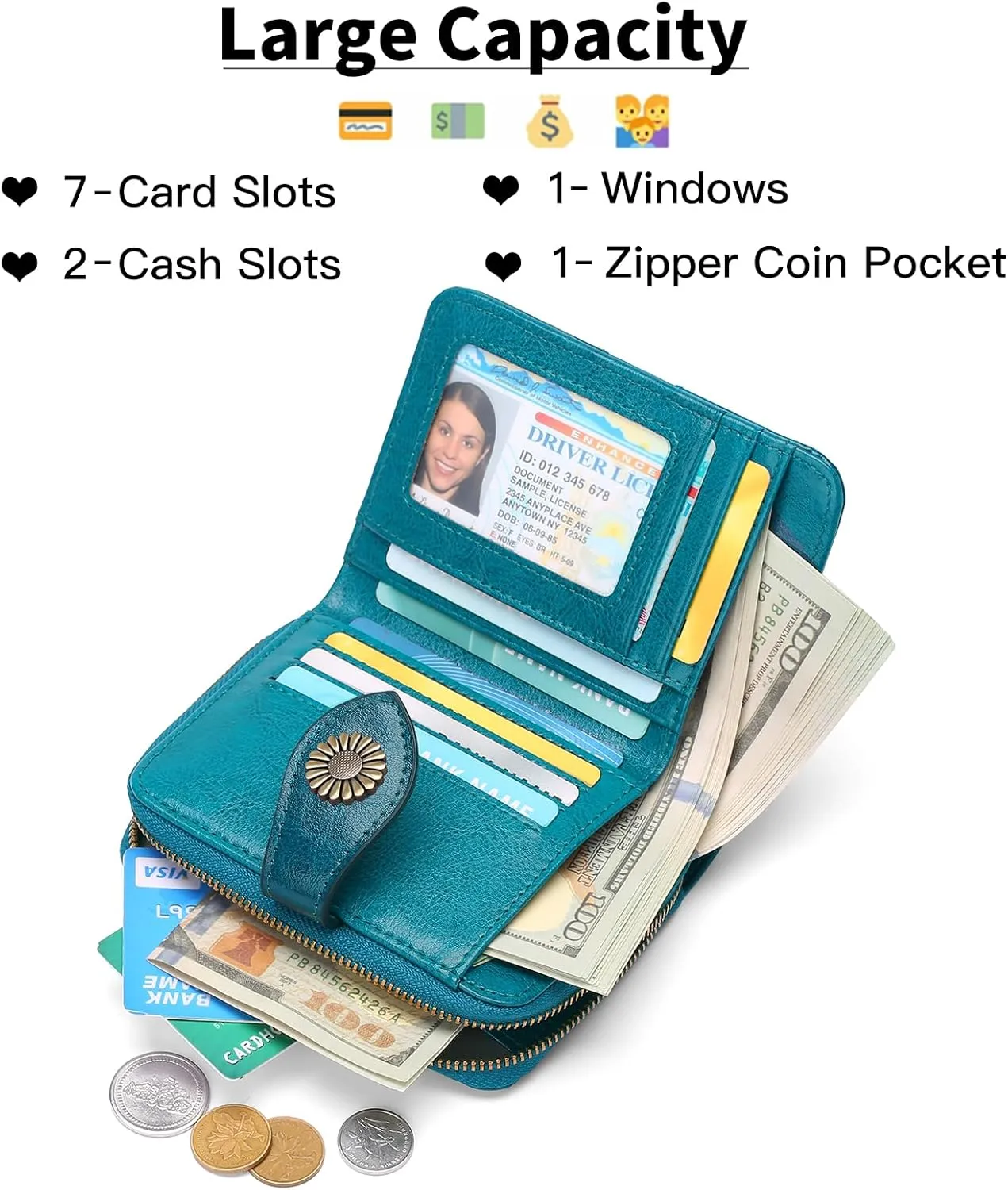 SENDEFN Small Womens Wallet Leather RFID Blocking with Multiple Card Slots and Zipper Coin Pocket