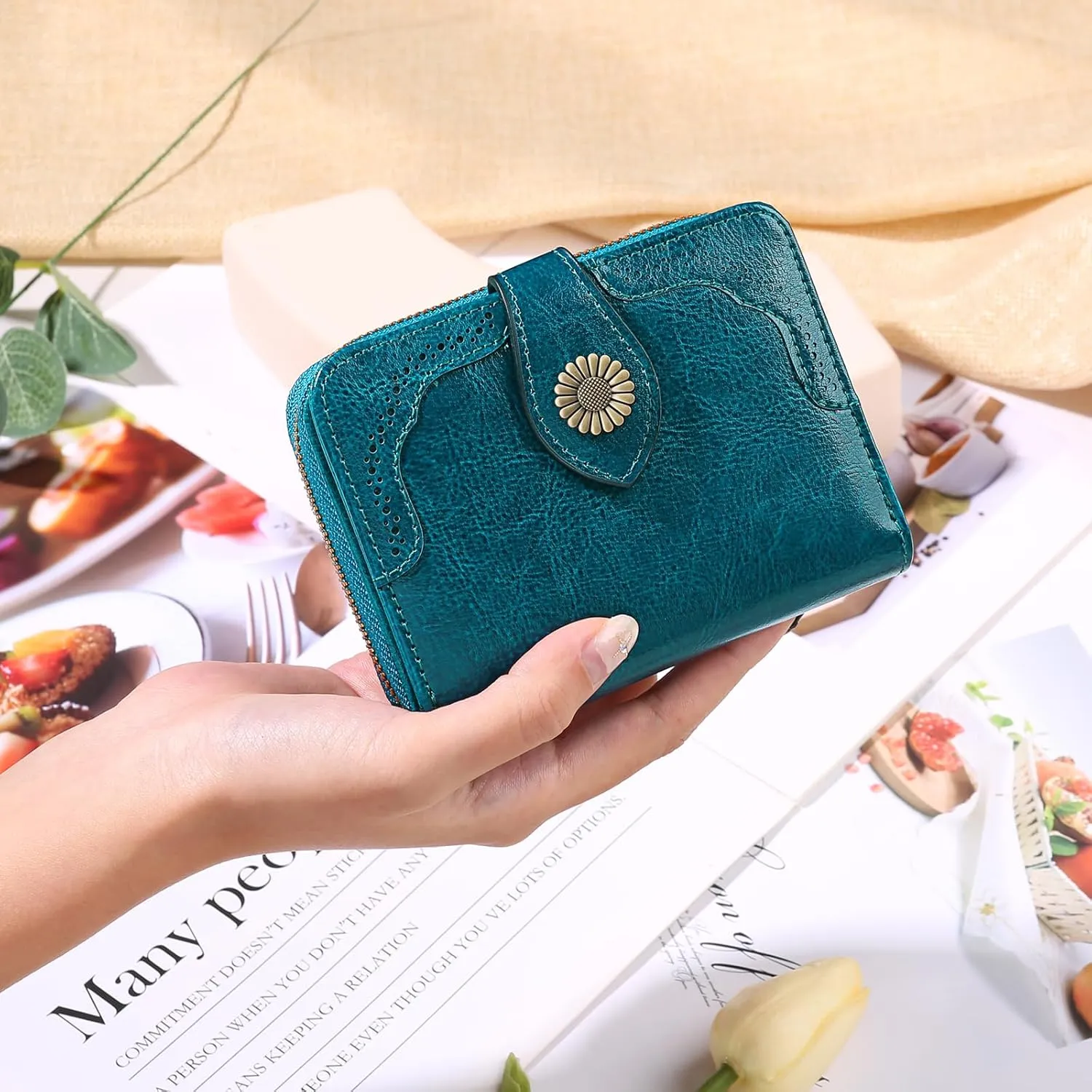 SENDEFN Small Womens Wallet Leather RFID Blocking with Multiple Card Slots and Zipper Coin Pocket