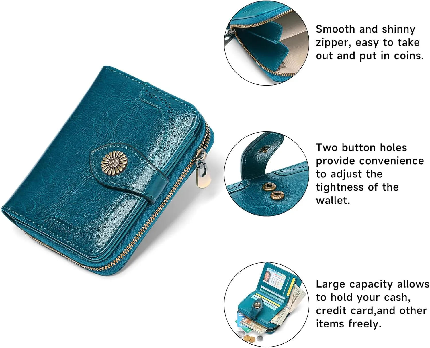 SENDEFN Small Womens Wallet Leather RFID Blocking with Multiple Card Slots and Zipper Coin Pocket
