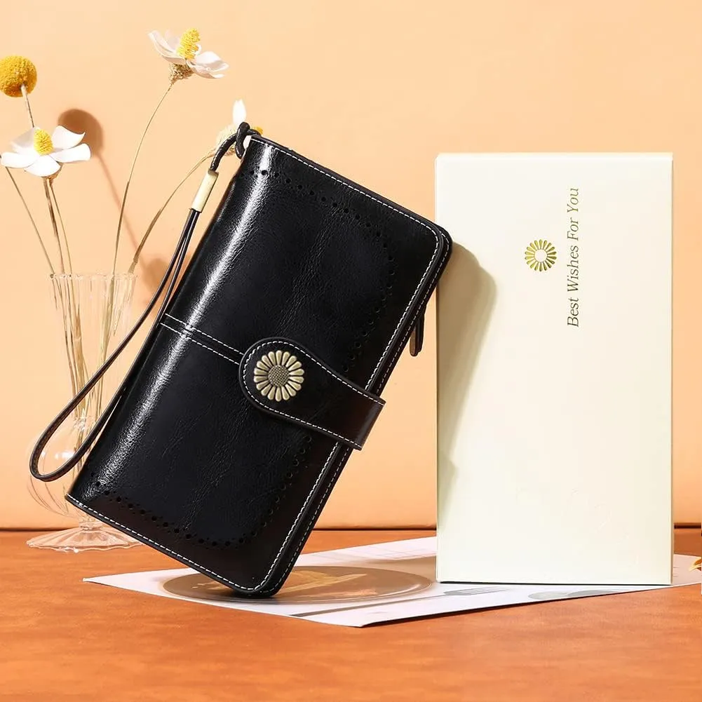 SENDEFN Wallets for Women Leather Credit Card Holder with RFID Blocking Large Capacity Wristlet