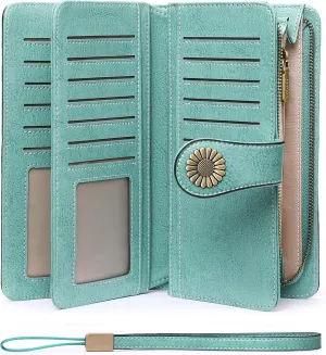SENDEFN Wallets for Women Leather Credit Card Holder with RFID Blocking Large Capacity Wristlet