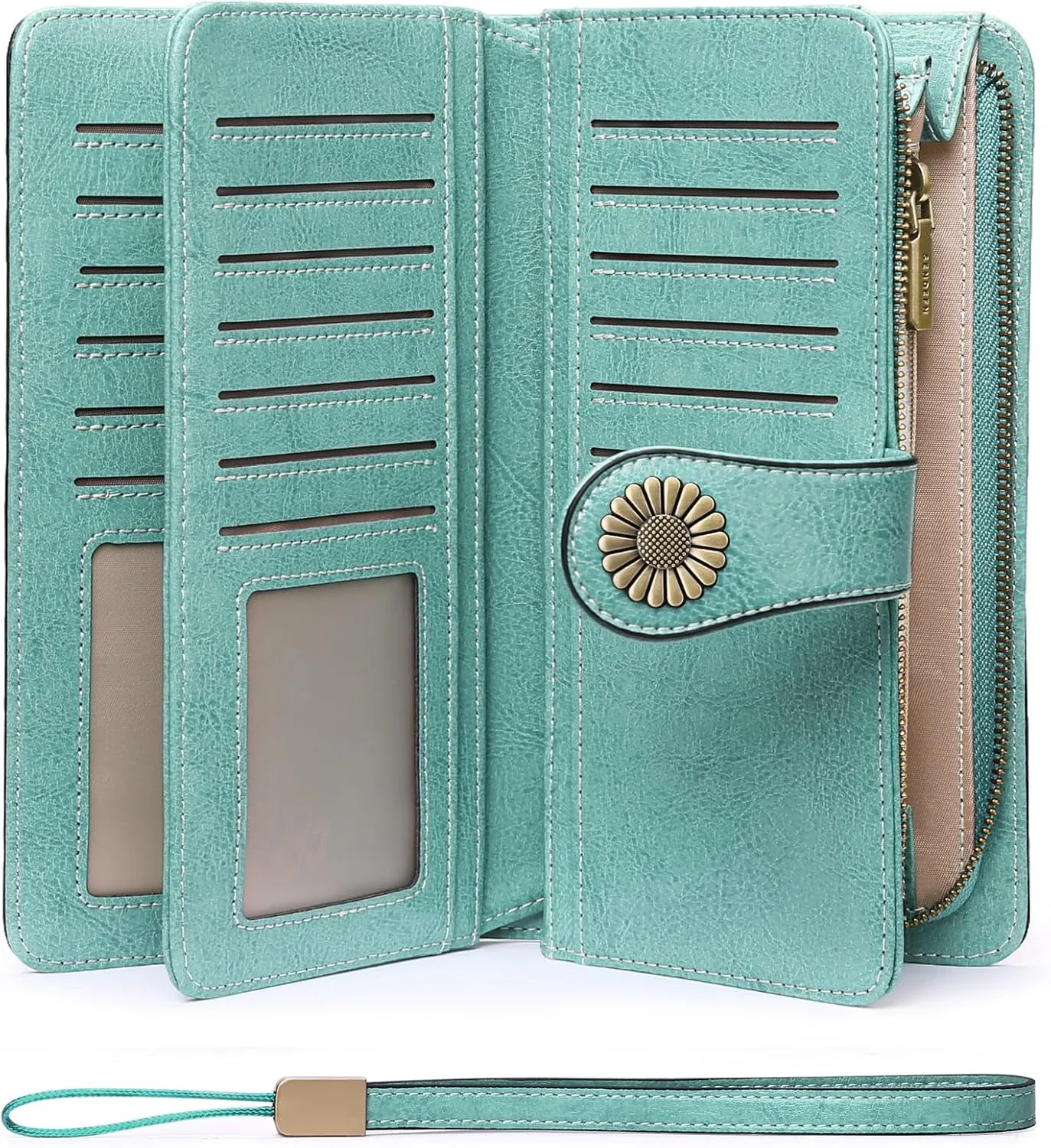SENDEFN Wallets for Women Leather Credit Card Holder with RFID Blocking Large Capacity Wristlet