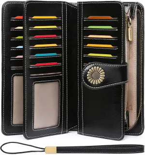 SENDEFN Wallets for Women Leather Credit Card Holder with RFID Blocking Large Capacity Wristlet