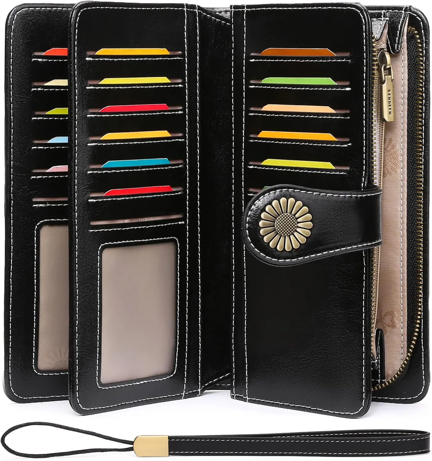 SENDEFN Wallets for Women Leather Credit Card Holder with RFID Blocking Large Capacity Wristlet