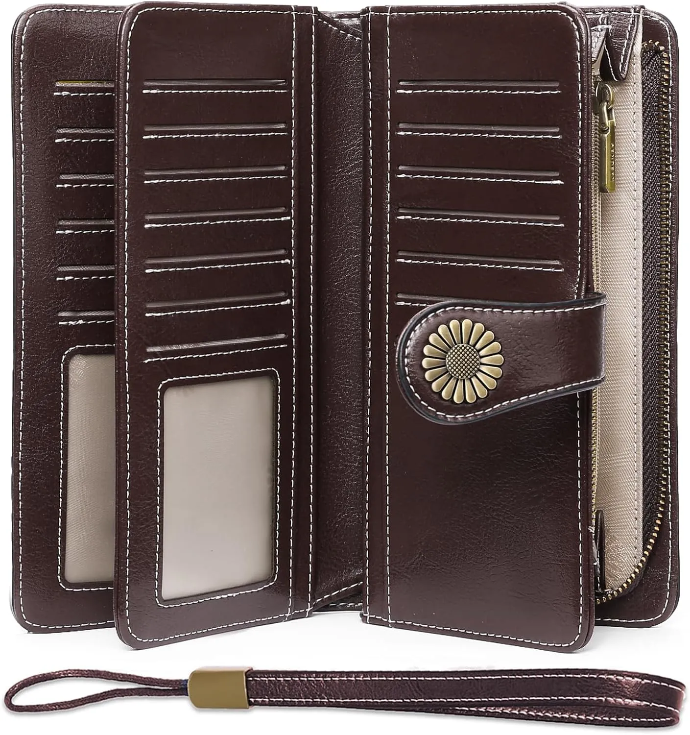 SENDEFN Wallets for Women Leather Credit Card Holder with RFID Blocking Large Capacity Wristlet