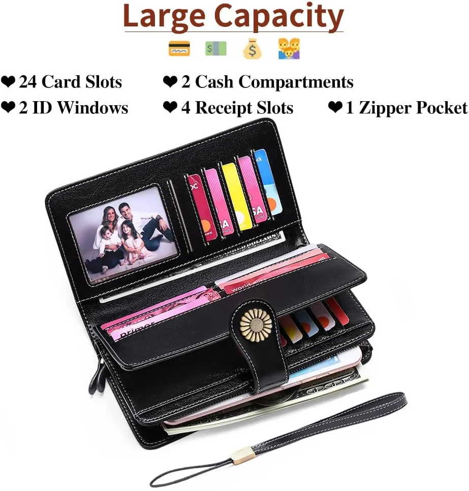 SENDEFN Wallets for Women Leather Credit Card Holder with RFID Blocking Large Capacity Wristlet