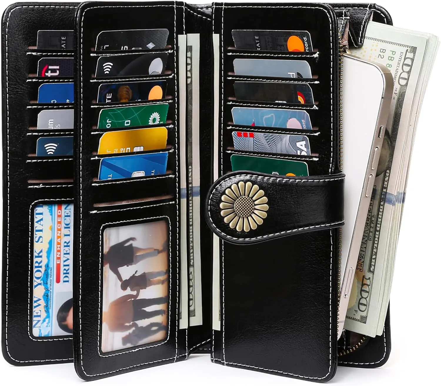 SENDEFN Wallets for Women Leather Credit Card Holder with RFID Blocking Large Capacity Wristlet