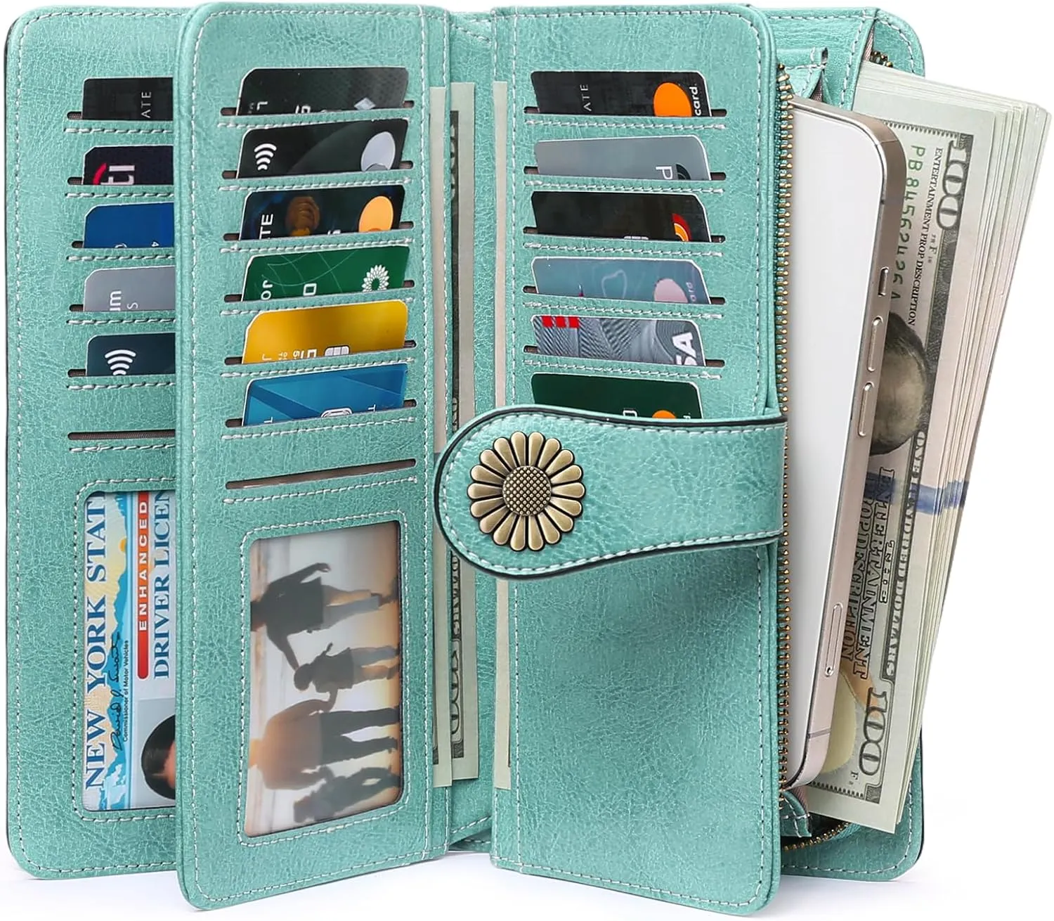 SENDEFN Wallets for Women Leather Credit Card Holder with RFID Blocking Large Capacity Wristlet