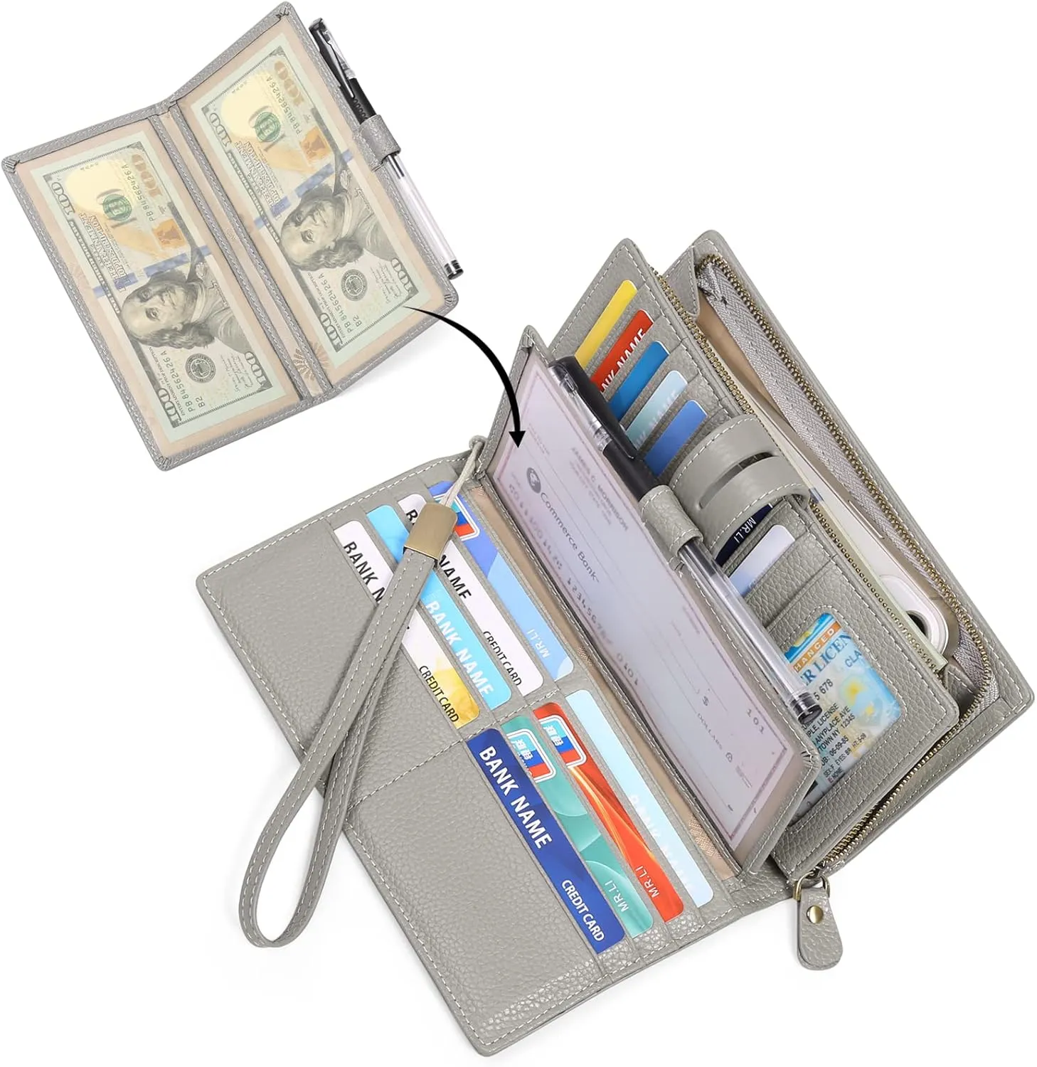 SENDEFN Women's Wallet Large Capacity RFID Blocking Leather Wallets Credit Cards Organizer with Checkbook Holder