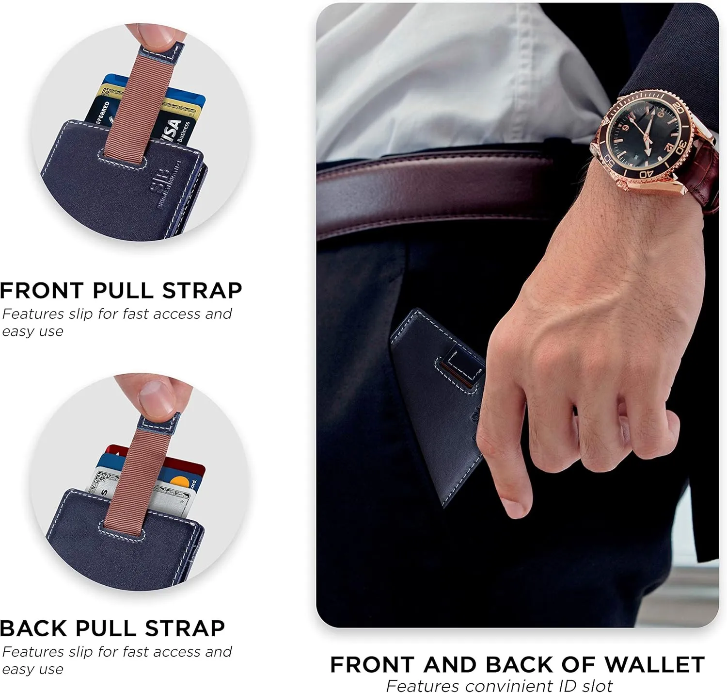SERMAN BRANDS RFID Blocking Slim Money Clip Wallet – Leather Bifold Front Pocket Minimalist Mens Wallet with Money Clip for Men, Small Credit Card Holder Wallet - Travel Wallet with Gift Box