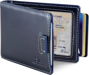 SERMAN BRANDS RFID Blocking Slim Money Clip Wallet – Leather Bifold Front Pocket Minimalist Mens Wallet with Money Clip for Men, Small Credit Card Holder Wallet - Travel Wallet with Gift Box