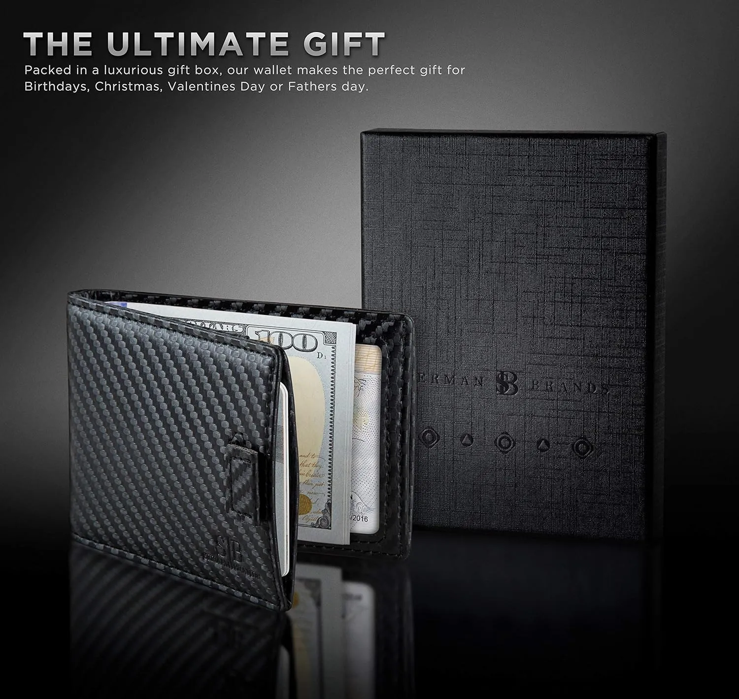 SERMAN BRANDS RFID Blocking Slim Money Clip Wallet – Leather Bifold Front Pocket Minimalist Mens Wallet with Money Clip for Men, Small Credit Card Holder Wallet - Travel Wallet with Gift Box
