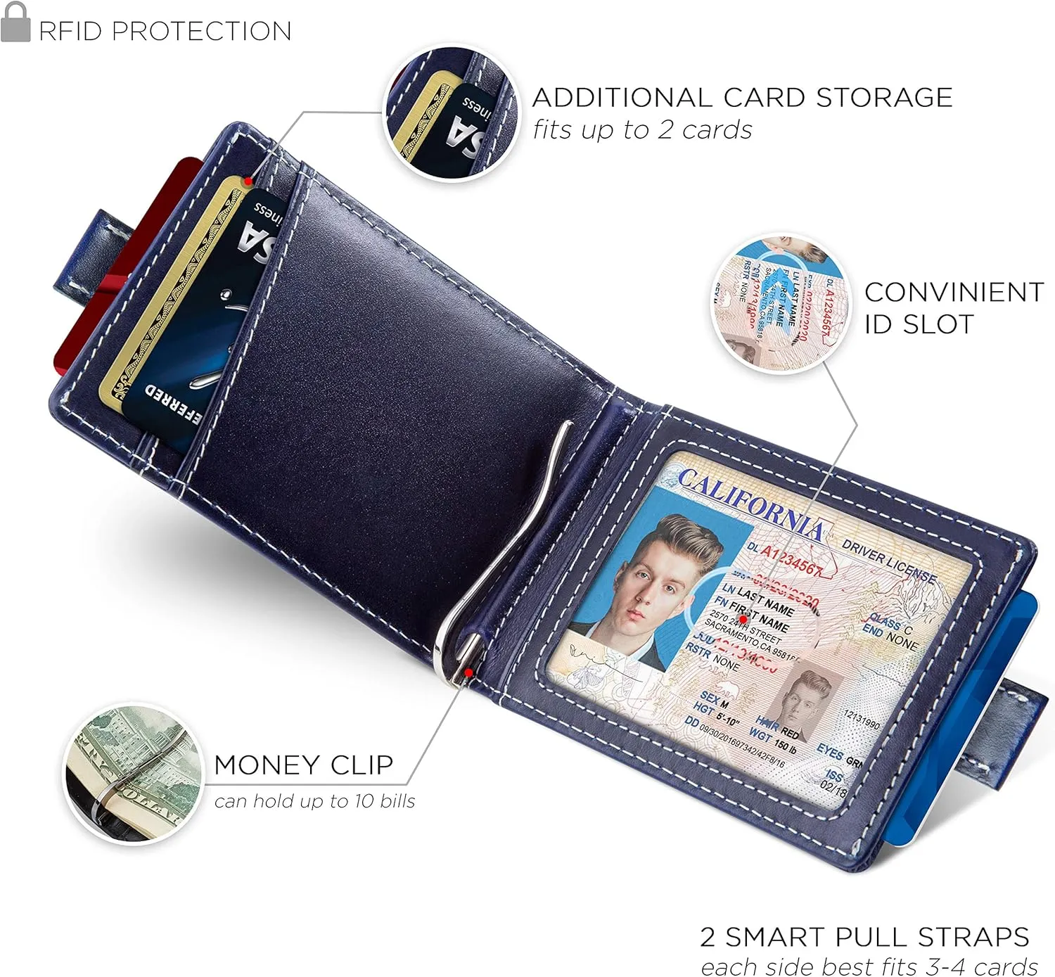 SERMAN BRANDS RFID Blocking Slim Money Clip Wallet – Leather Bifold Front Pocket Minimalist Mens Wallet with Money Clip for Men, Small Credit Card Holder Wallet - Travel Wallet with Gift Box