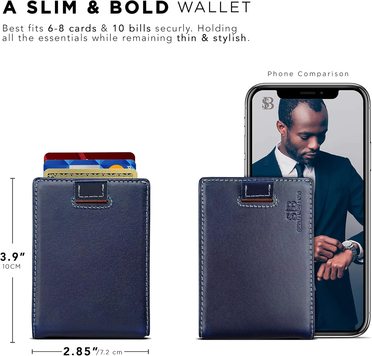 SERMAN BRANDS RFID Blocking Slim Money Clip Wallet – Leather Bifold Front Pocket Minimalist Mens Wallet with Money Clip for Men, Small Credit Card Holder Wallet - Travel Wallet with Gift Box