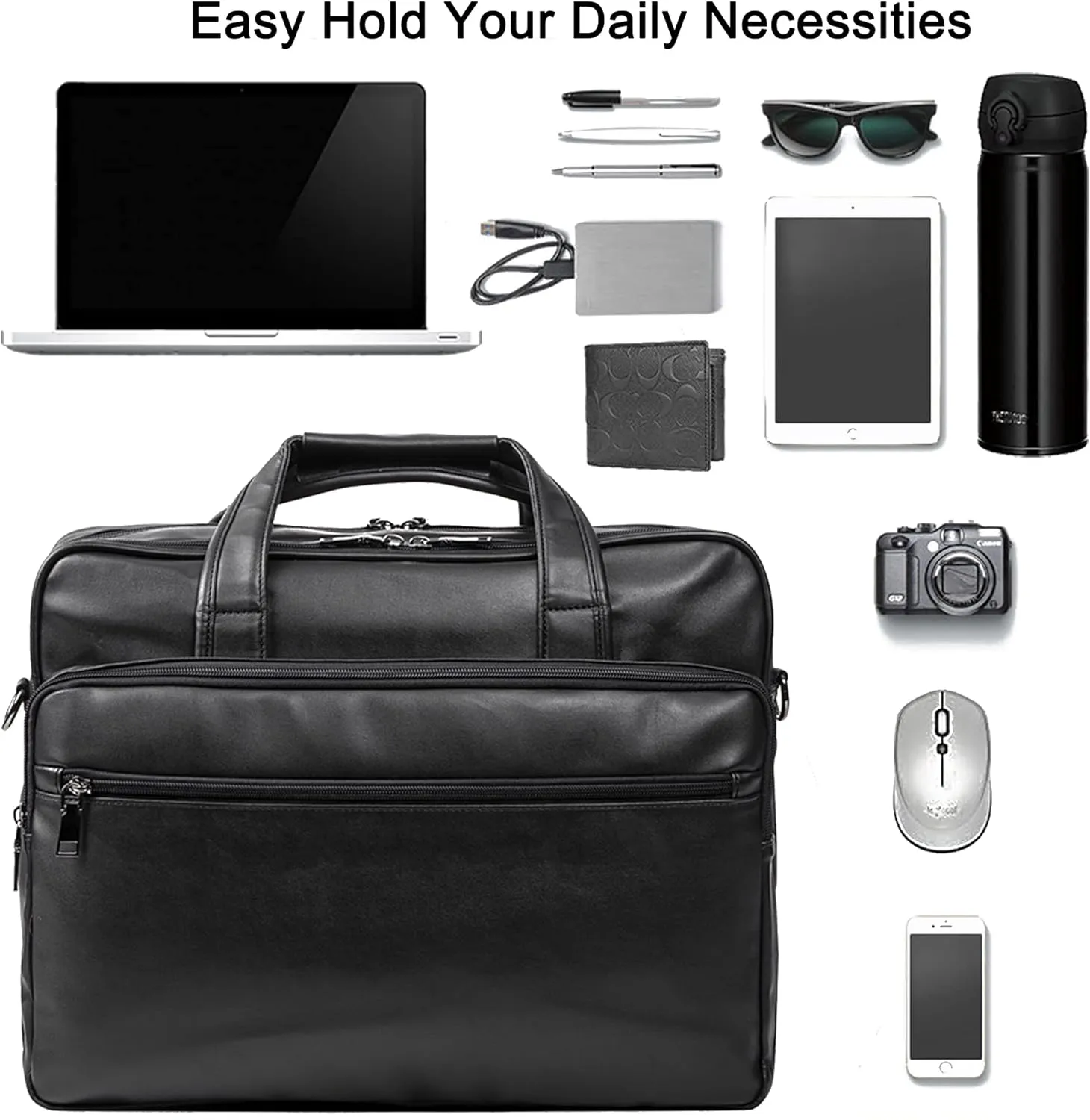 seyfocnia Leather Laptop Bag, Men's 15.6 Inche 17.3 Inche Messenger Briefcase Business Satchel Computer Handbag Shoulder Bag