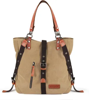 SHANGRI-LA Canvas Tote Handbag Casual Purse Shoulder Bag for Women Convertible Backpack