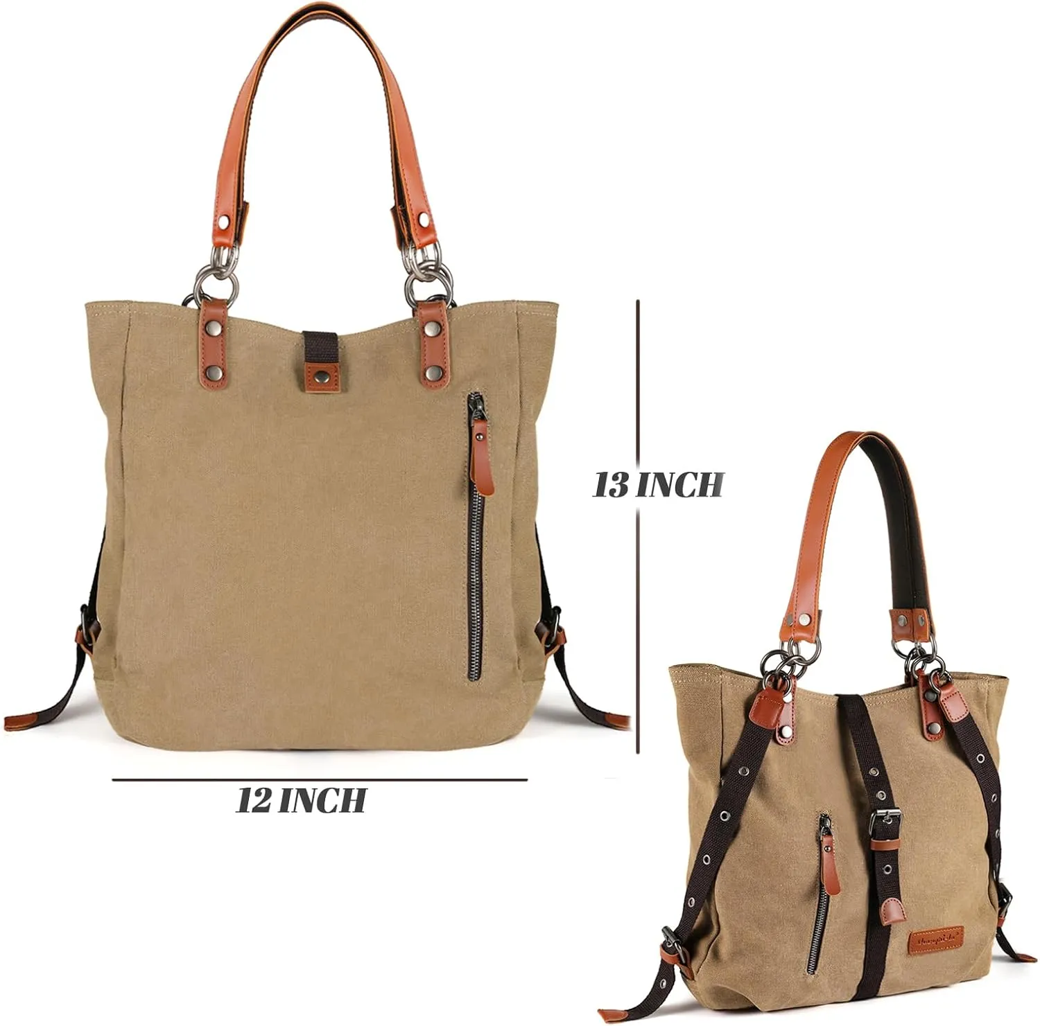 SHANGRI-LA Canvas Tote Handbag Casual Purse Shoulder Bag for Women Convertible Backpack