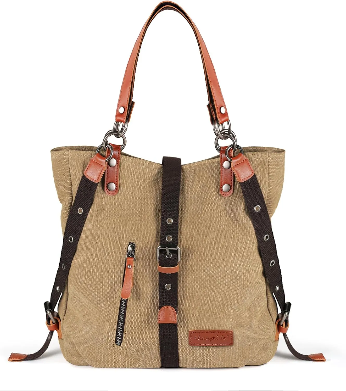 SHANGRI-LA Canvas Tote Handbag Casual Purse Shoulder Bag for Women Convertible Backpack