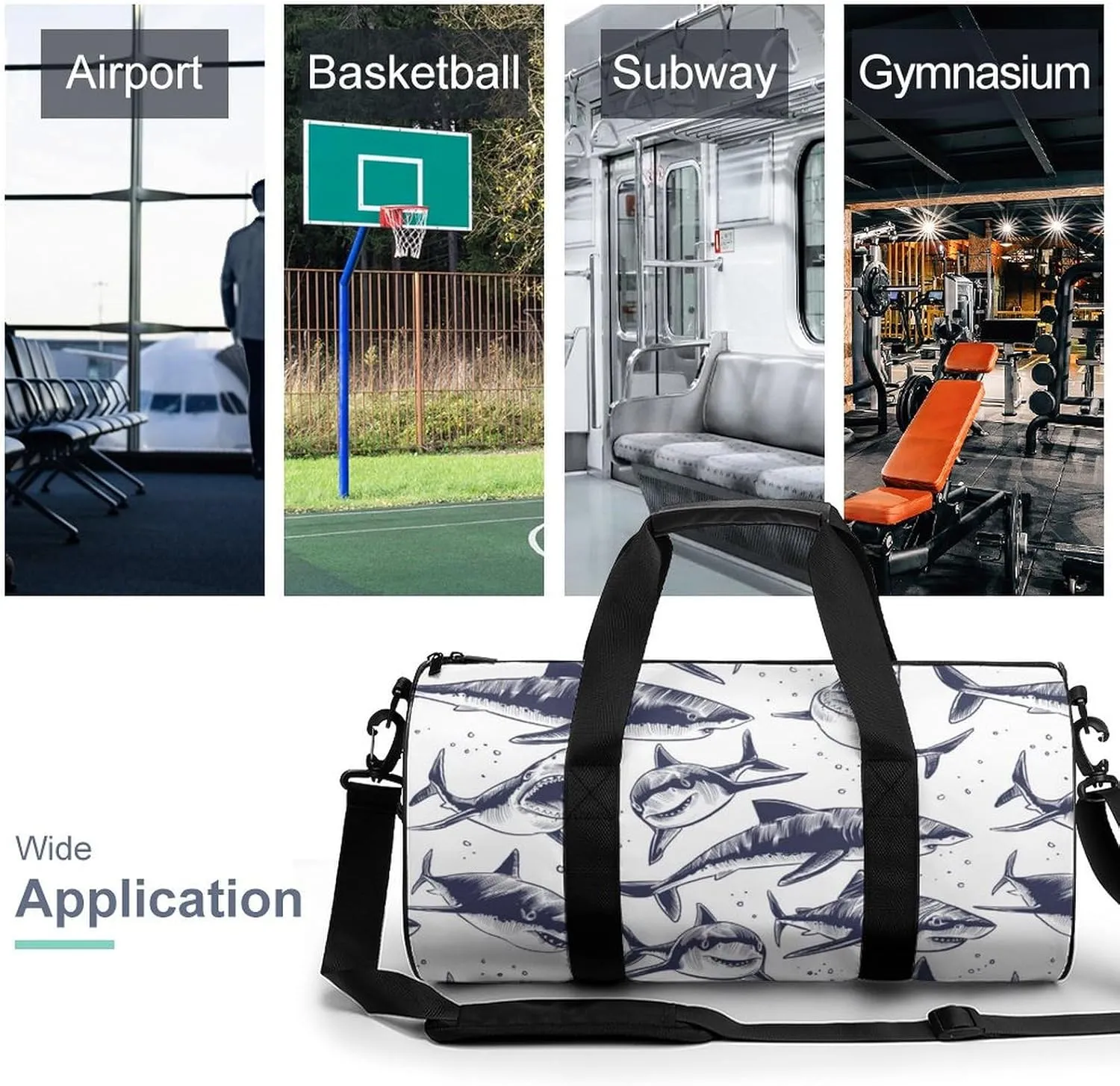 Sharks Duffelbag Utility Bag Lightweight Duffelbag Picnic Bags Gym Satchel Durable Handbag Overnighter Duffles 17.7in/9in/9in