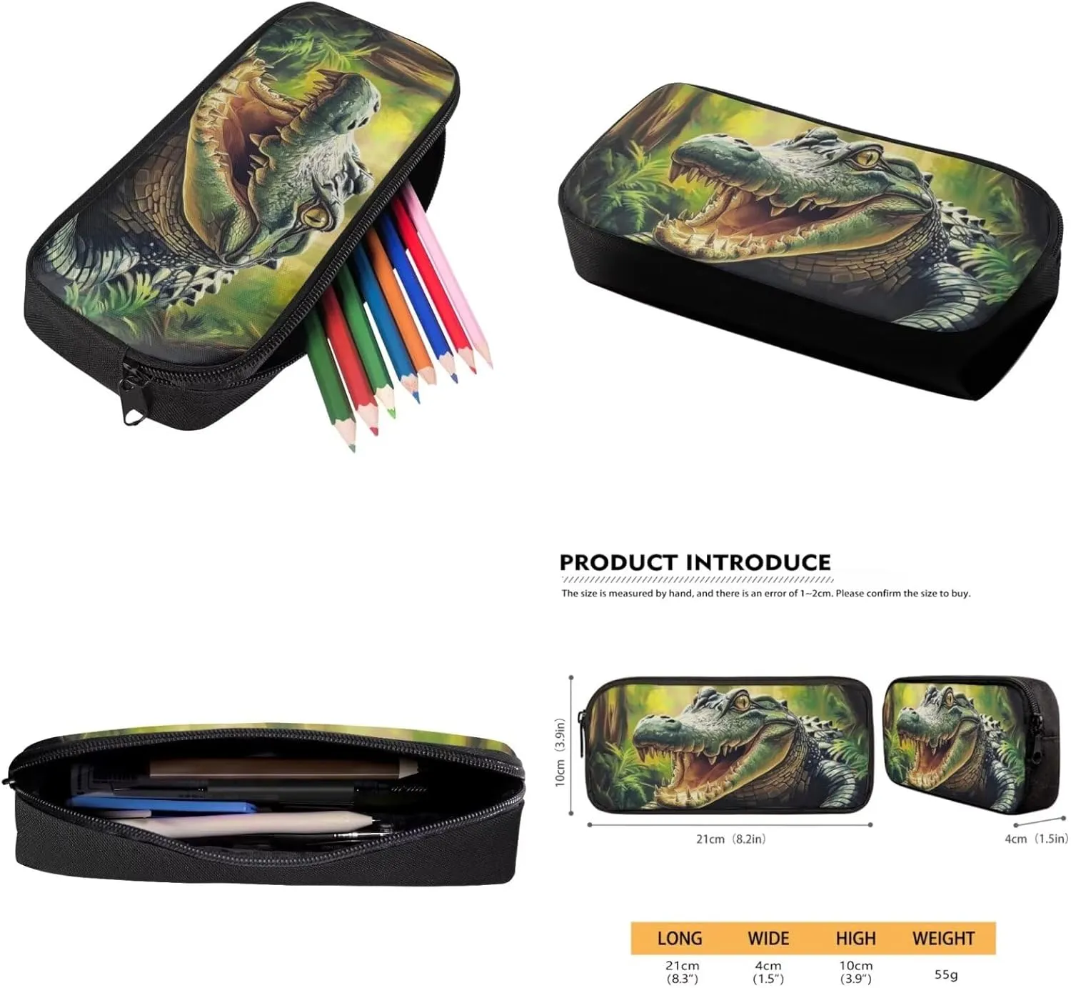 Showudesigns Crocodile Backpack with Lunch Box Kids Boys Elementary/Middle School Bag Girls Bookbag Lunch Bag Pencil Case Water Bottle Holder 17inch Travel Daypack Back To School Daycare Bag 4 In 1