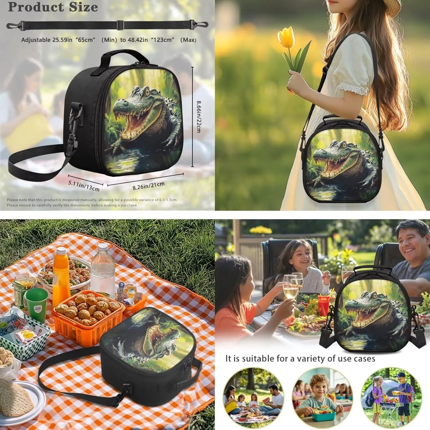 Showudesigns Crocodile Backpack with Lunch Box Kids Boys Elementary/Middle School Bag Girls Bookbag Lunch Bag Pencil Case Water Bottle Holder 17inch Travel Daypack Back To School Daycare Bag 4 In 1