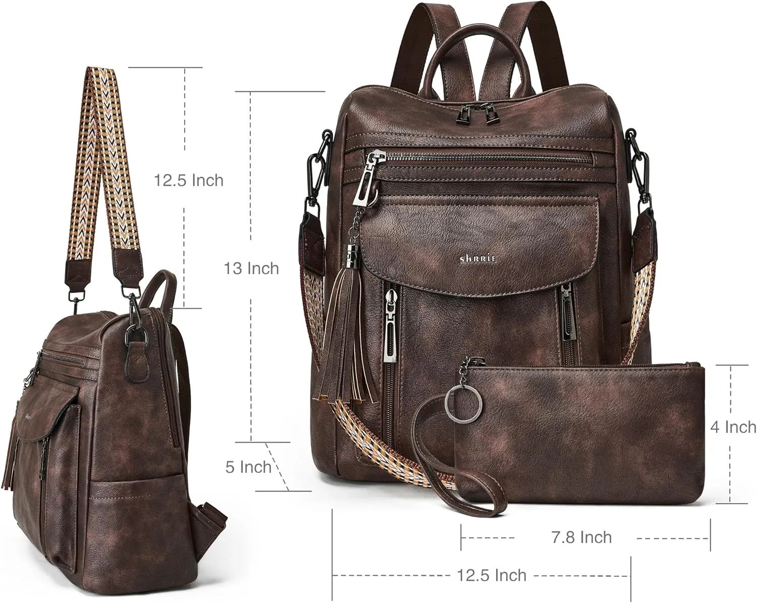 Shrrie Backpack Purse for Women Fashion Leather Backpack Purse Designer Travel Backpack Convertible Shoulder Bag with Wristlet for Work College