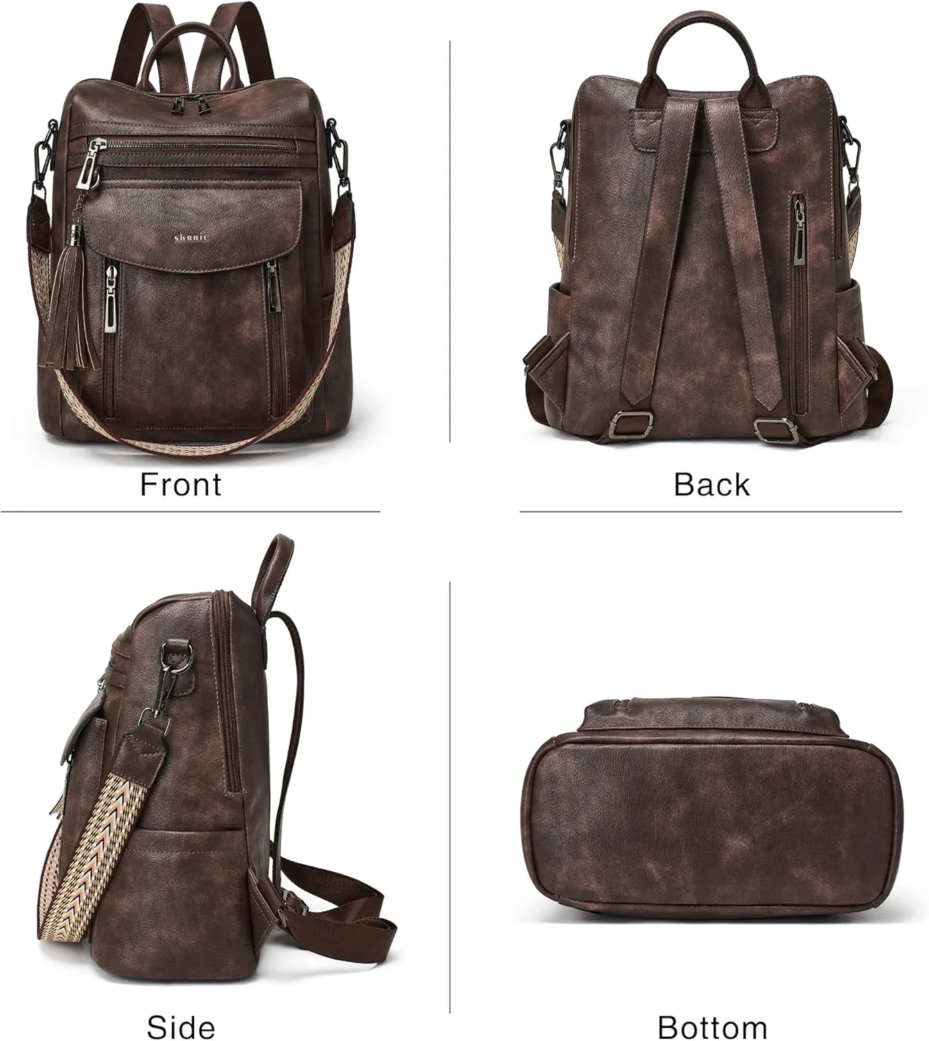 Shrrie Backpack Purse for Women Fashion Leather Backpack Purse Designer Travel Backpack Convertible Shoulder Bag with Wristlet for Work College