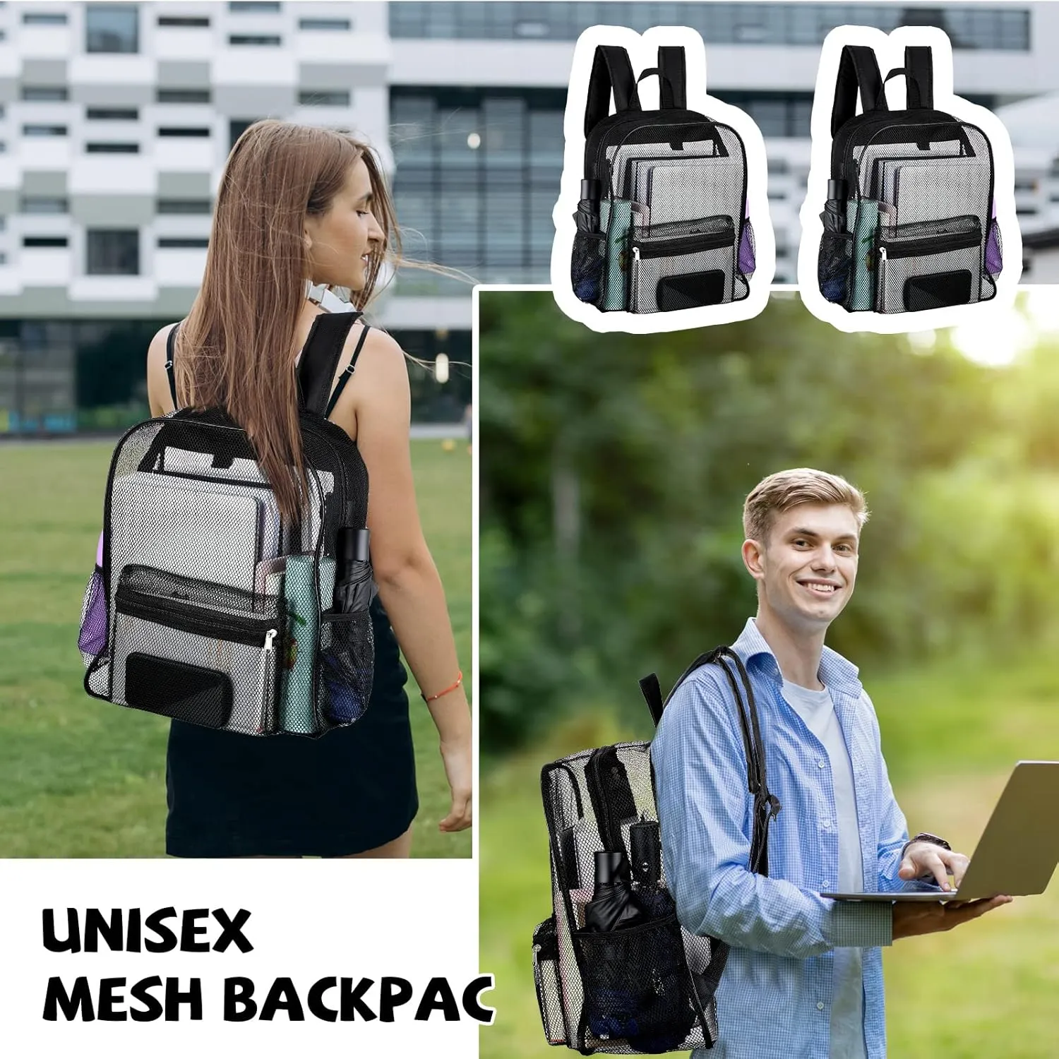 Silkfly 18 Pcs Mesh Backpacks Heavy Duty Backpack with Padded Straps for School Swimming Outdoor Sports(Black)