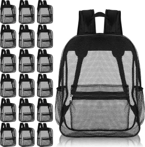 Silkfly 18 Pcs Mesh Backpacks Heavy Duty Backpack with Padded Straps for School Swimming Outdoor Sports(Black)