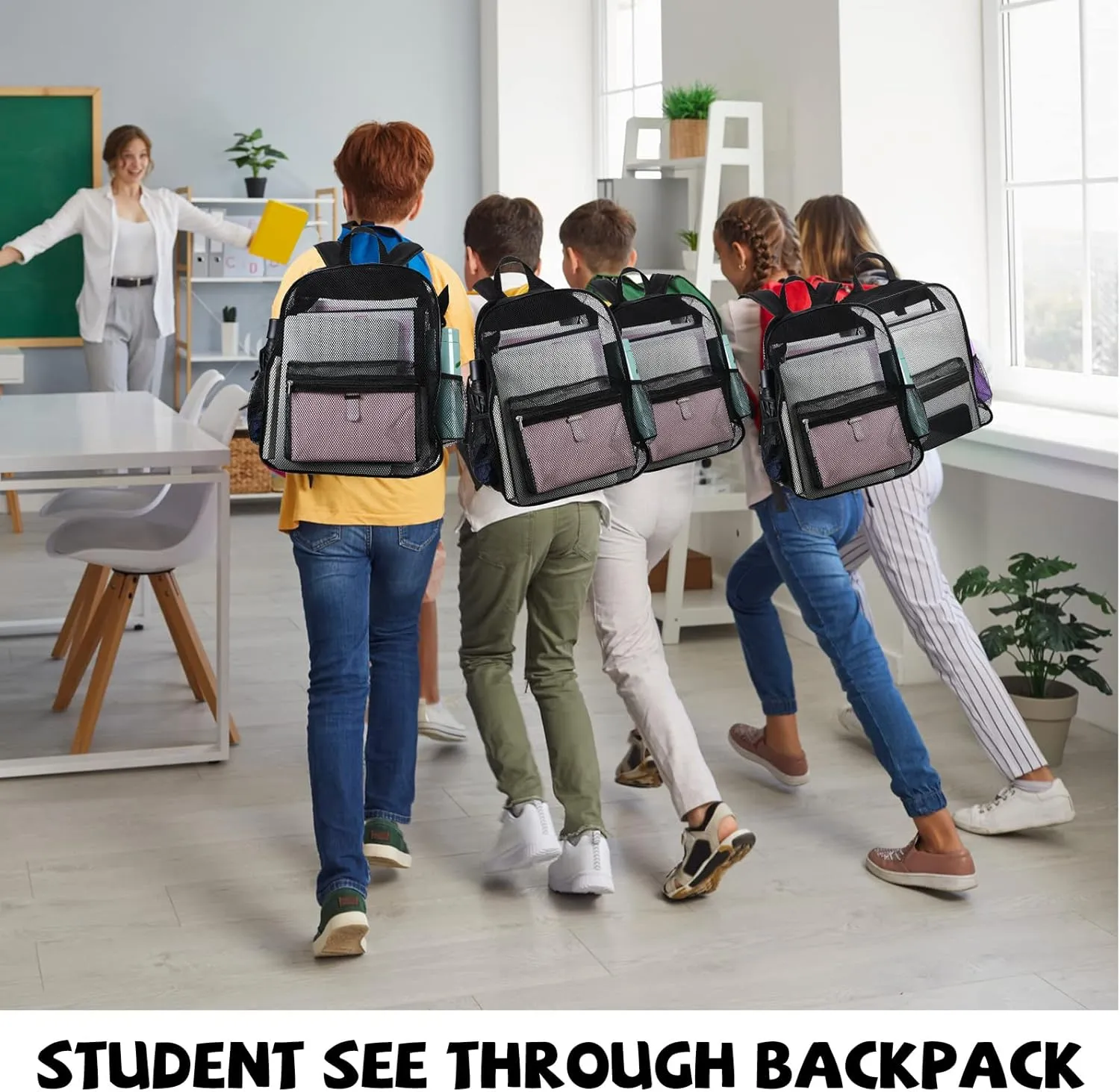 Silkfly 18 Pcs Mesh Backpacks Heavy Duty Backpack with Padded Straps for School Swimming Outdoor Sports(Black)