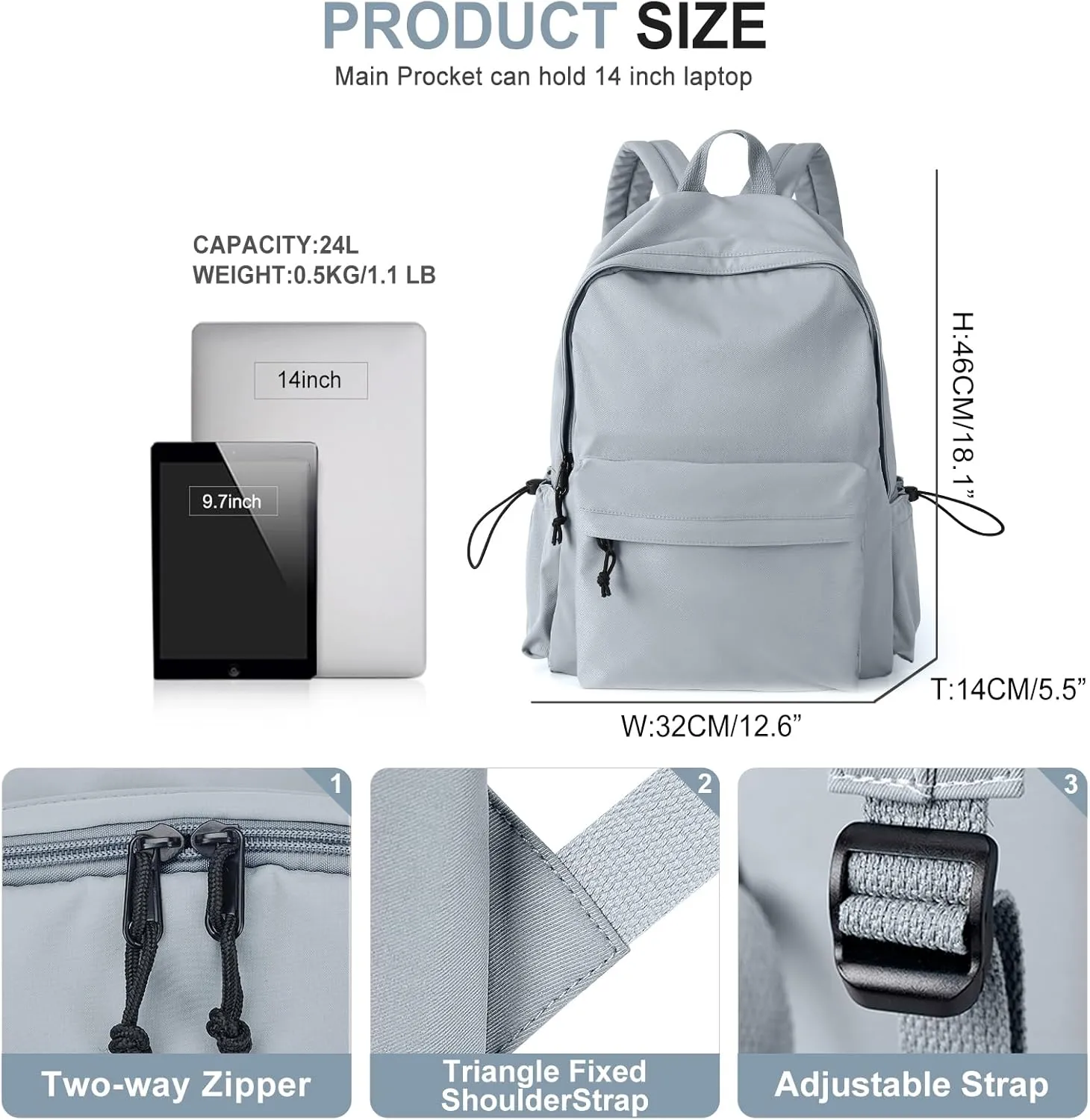 Simple School Backpack For Girls Boys,Waterproof Bookbag For Women Men,College Student School Bag,Lightweight Travel Rucksack Casual Daypack,Laptop Backpacks(Blue)